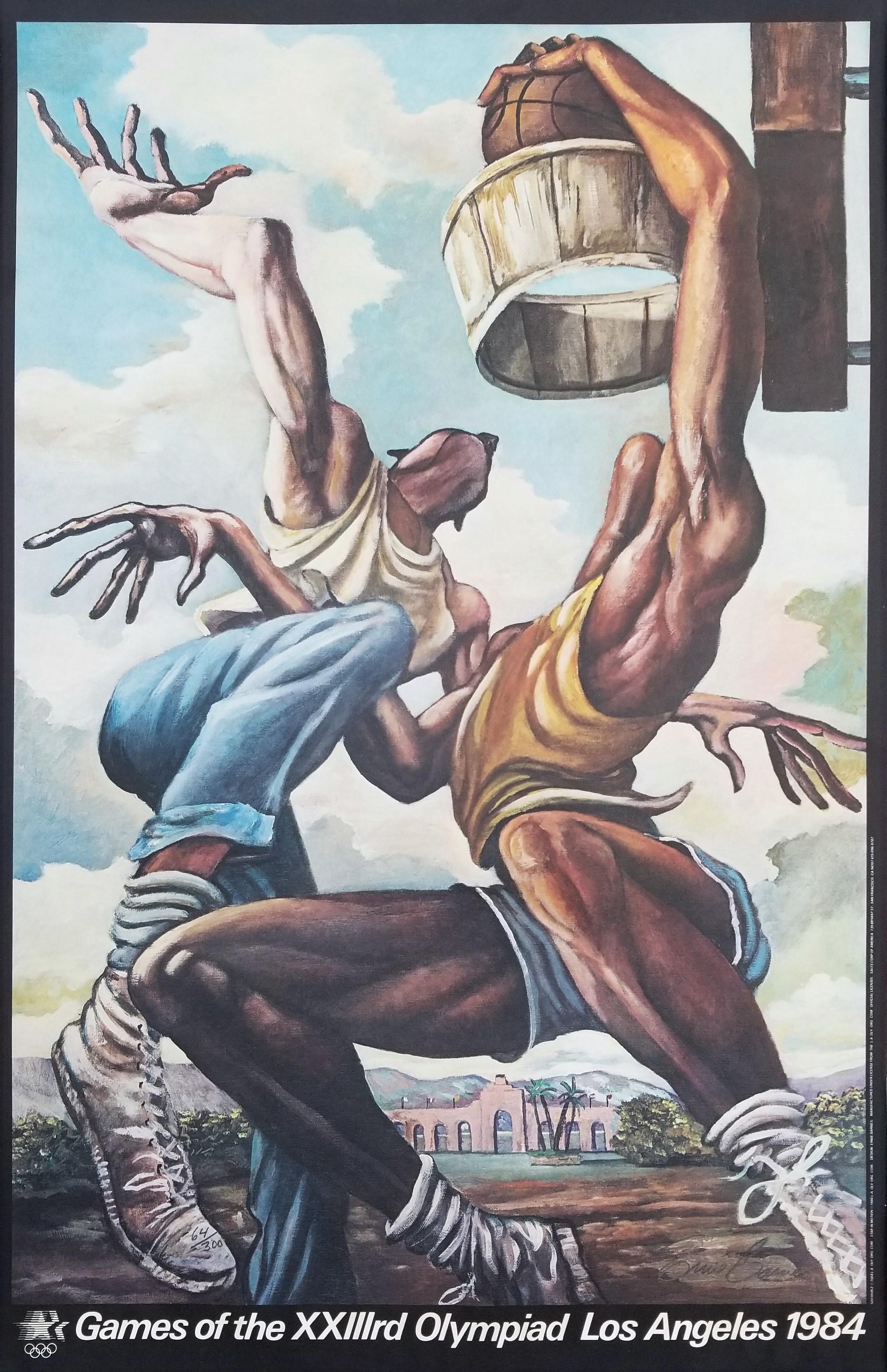 Ernie Barnes Figurative Print - Los Angeles 1984 Olympic Games (One-on-One) Poster (Signed)