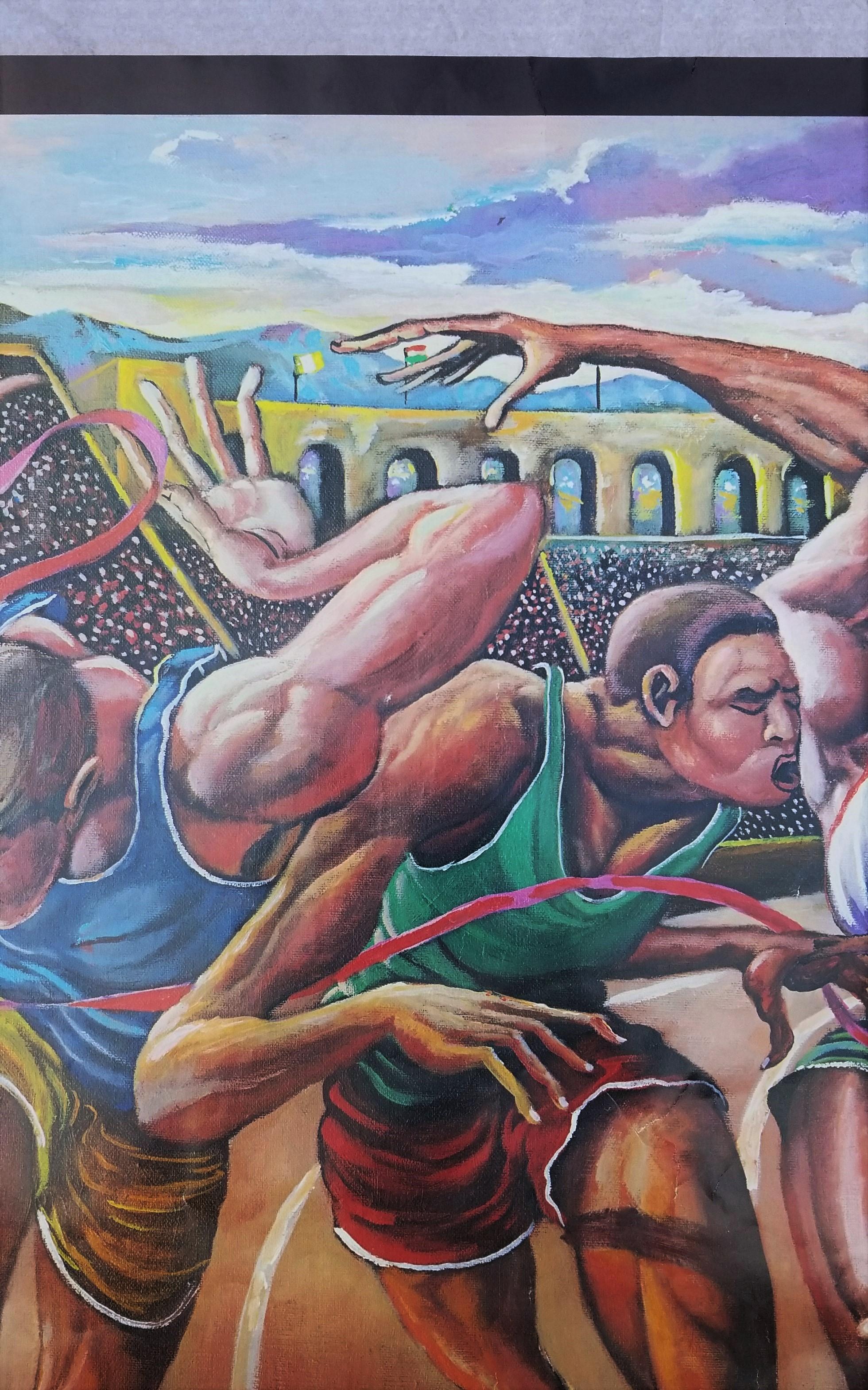 Los Angeles 1984 Olympic Games (The Finish) Poster (Signed) /// Black Art Sports - Gray Figurative Print by Ernie Barnes