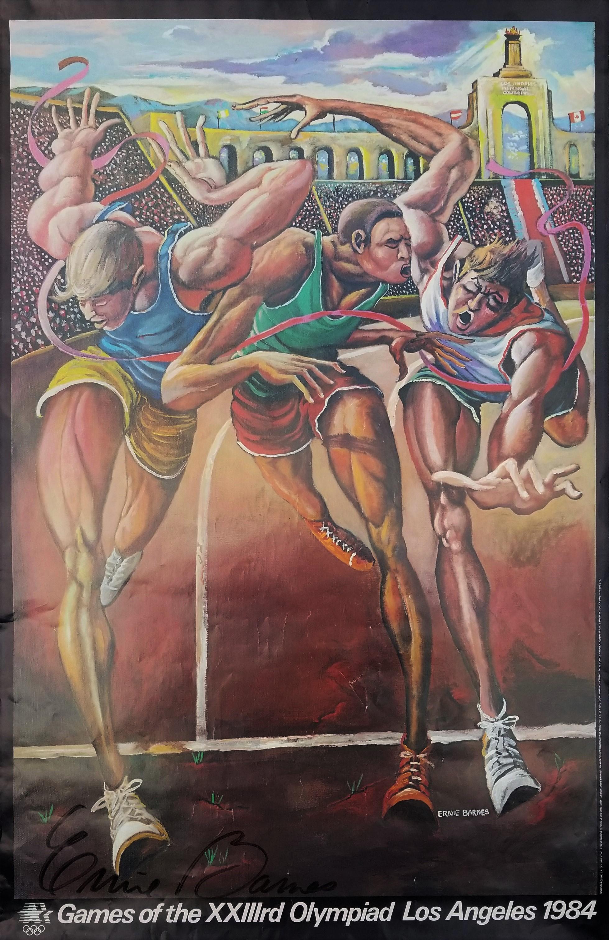 Ernie Barnes Figurative Print - Los Angeles 1984 Olympic Games (The Finish) Poster (Signed) /// Black Art Sports