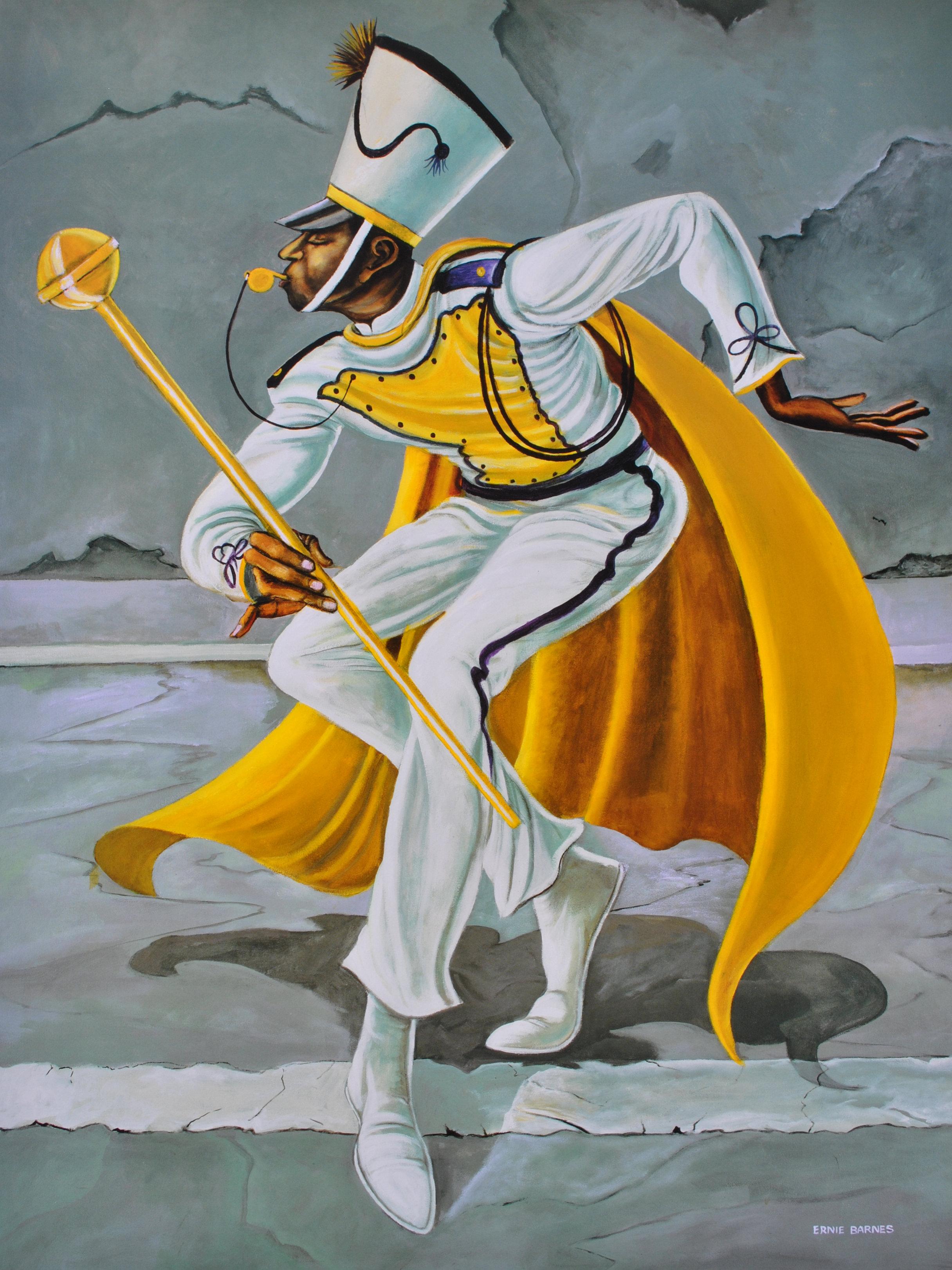 MUSIC - The Drum Major - Original Screen Print - Gray Interior Print by Ernie Barnes