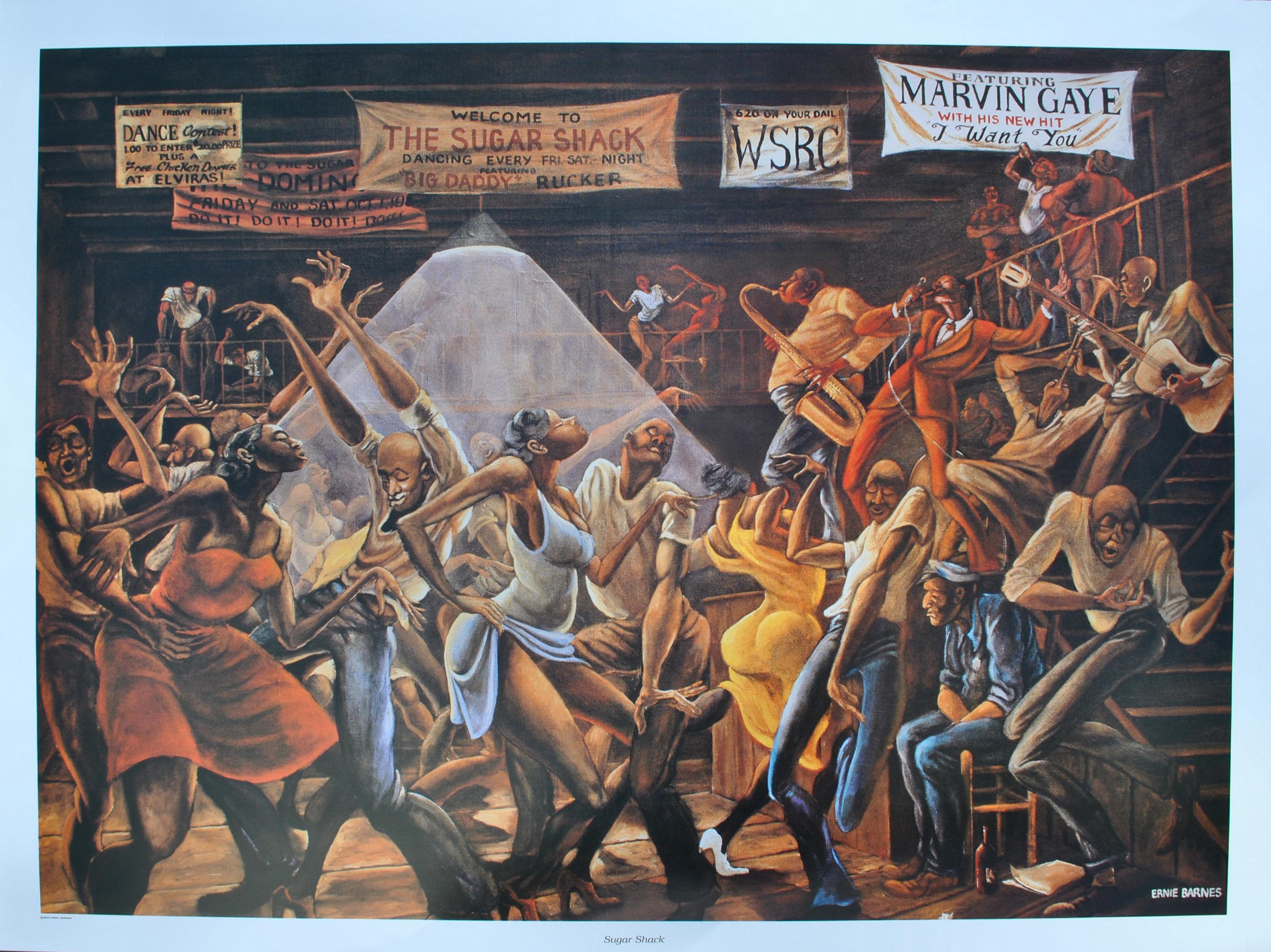 Sugar Shack (Marvin Gaye) - Original Screen Print - Gray Interior Print by Ernie Barnes