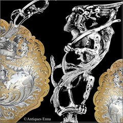 Ernie Masterpiece French Sterling Silver 18 Karat Gold Strawberry Spoon, Dragon