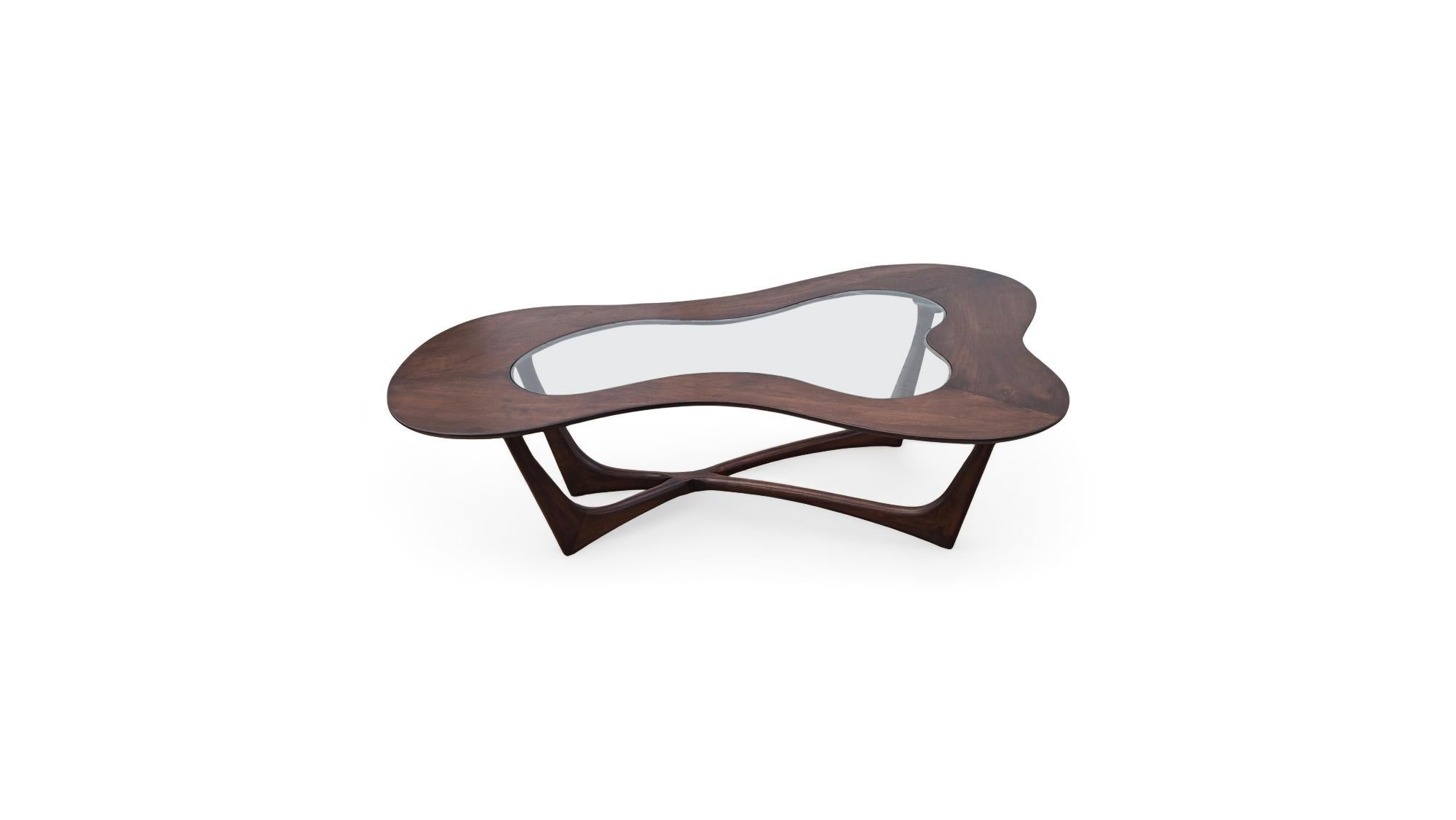 Mesa baja biomórfica de nogal y cristal Erno Fabry en venta 5