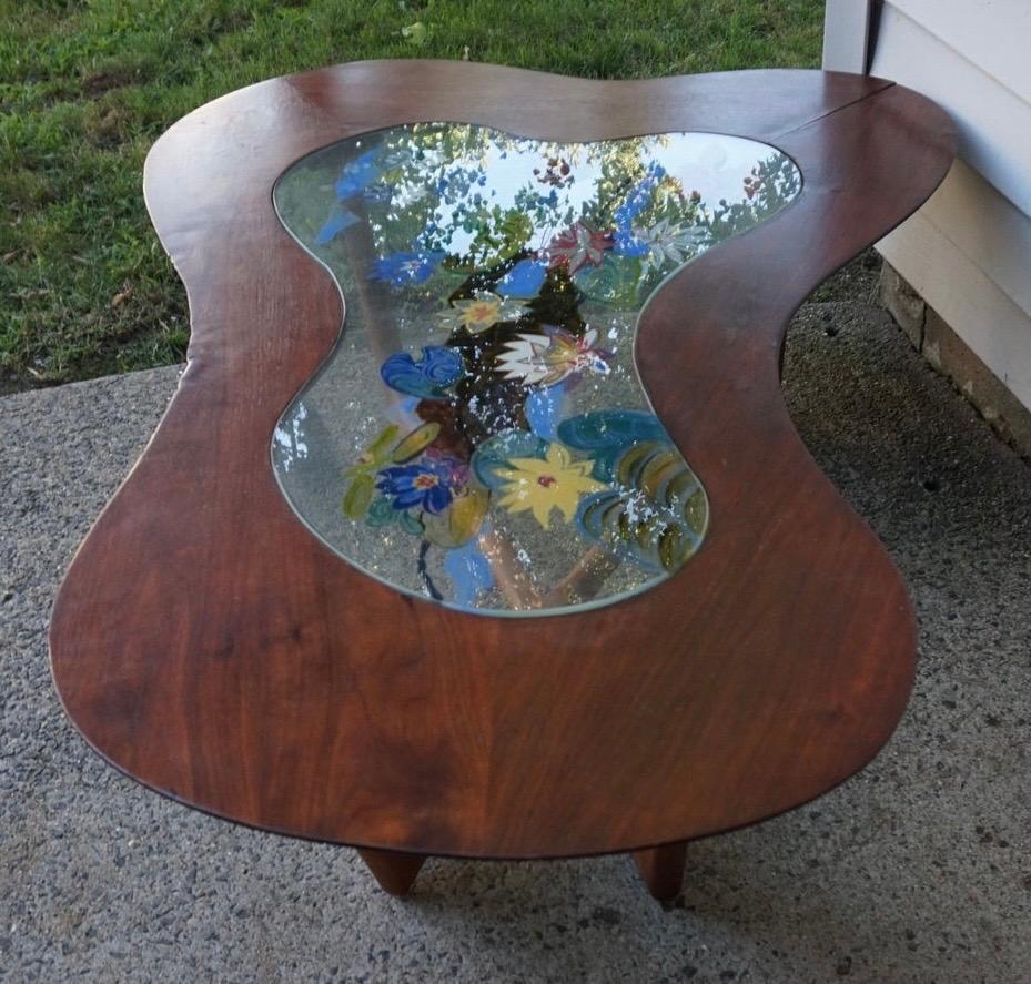 Italian Erno Fabry Mid-Century Modern Biomorphic Walnut and Glass Cocktail Coffee Table