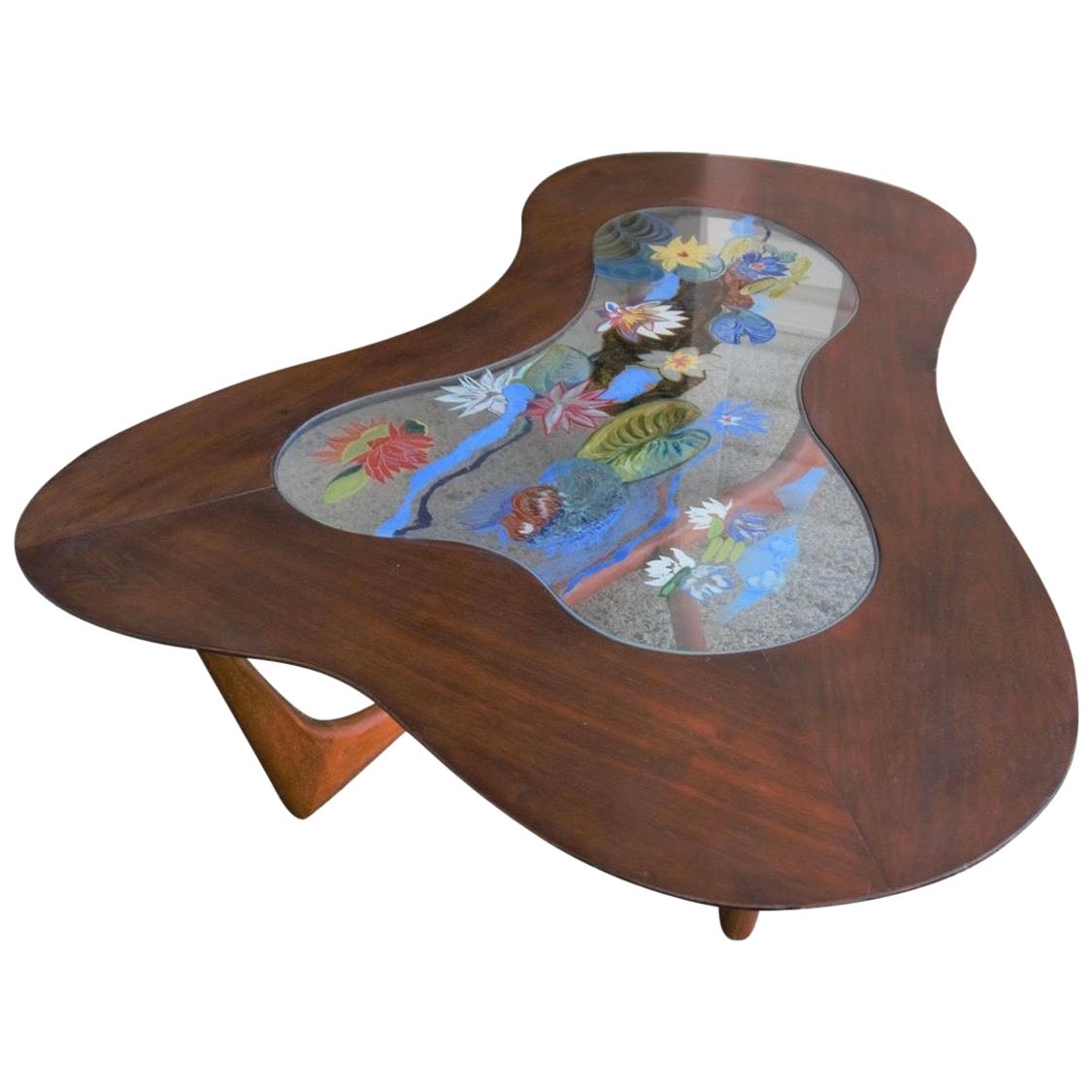 Erno Fabry Mid-Century Modern Biomorphic Walnut and Glass Cocktail Coffee Table
