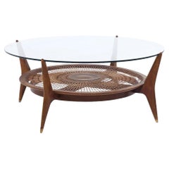 Erno Fabry Mid Century Couchtisch aus Nussbaum und Rohr