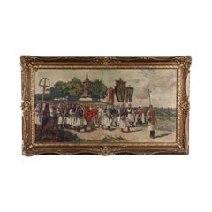 Vintage Procession scene, Oil on Canvas by Erno Tibor XX Century