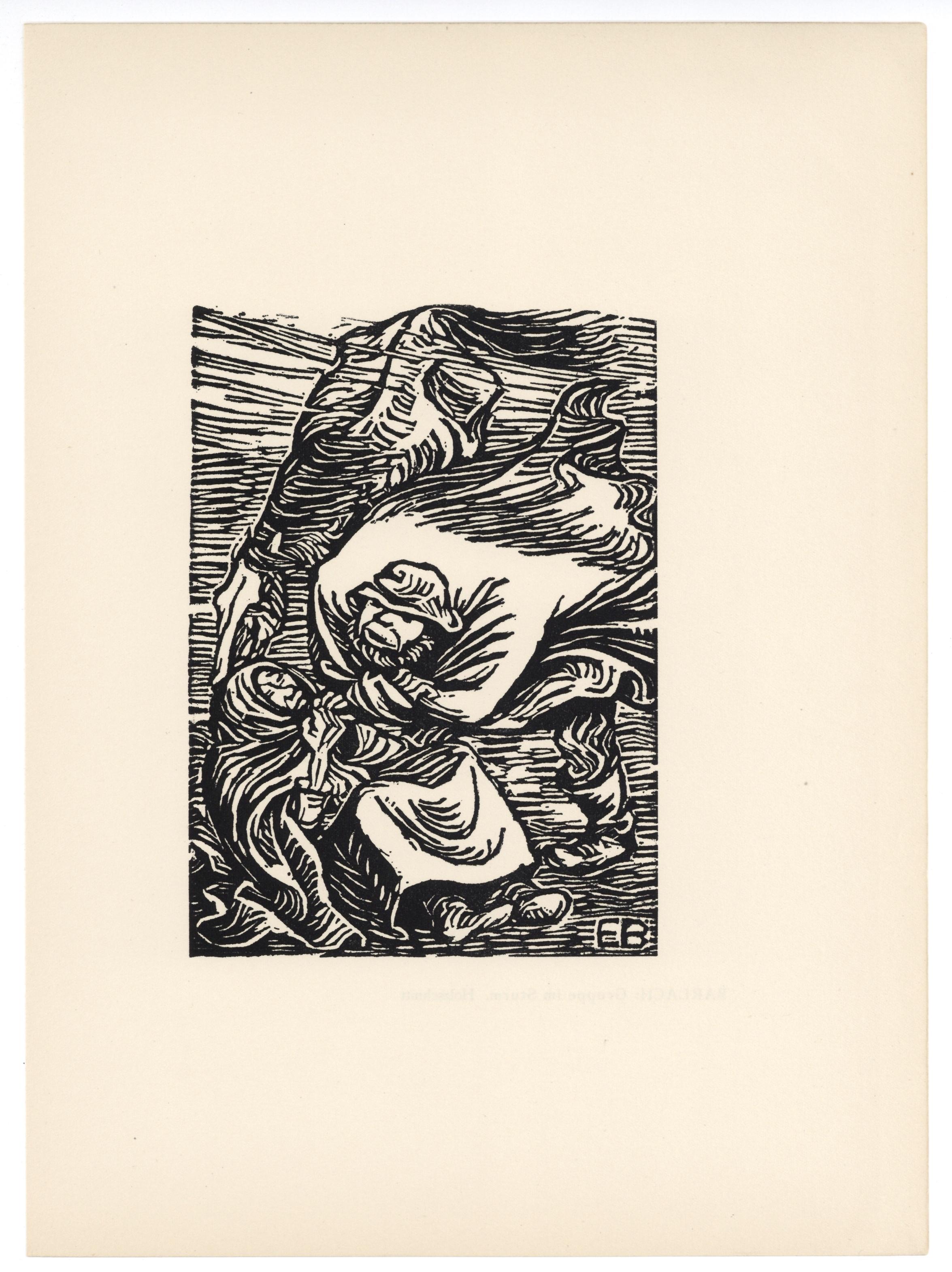 „Gruppe in Sturm“ Original-Holzschnitt – Print von Ernst Barlach