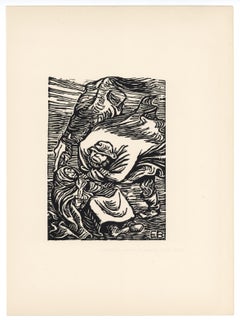 "Gruppe in Sturm" original woodcut