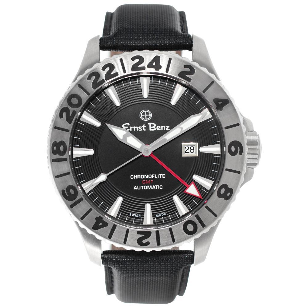 Ernst Benz Chronoflite GMT GC10521 Stainless Steel w/ Black dial 47mm Automatic For Sale