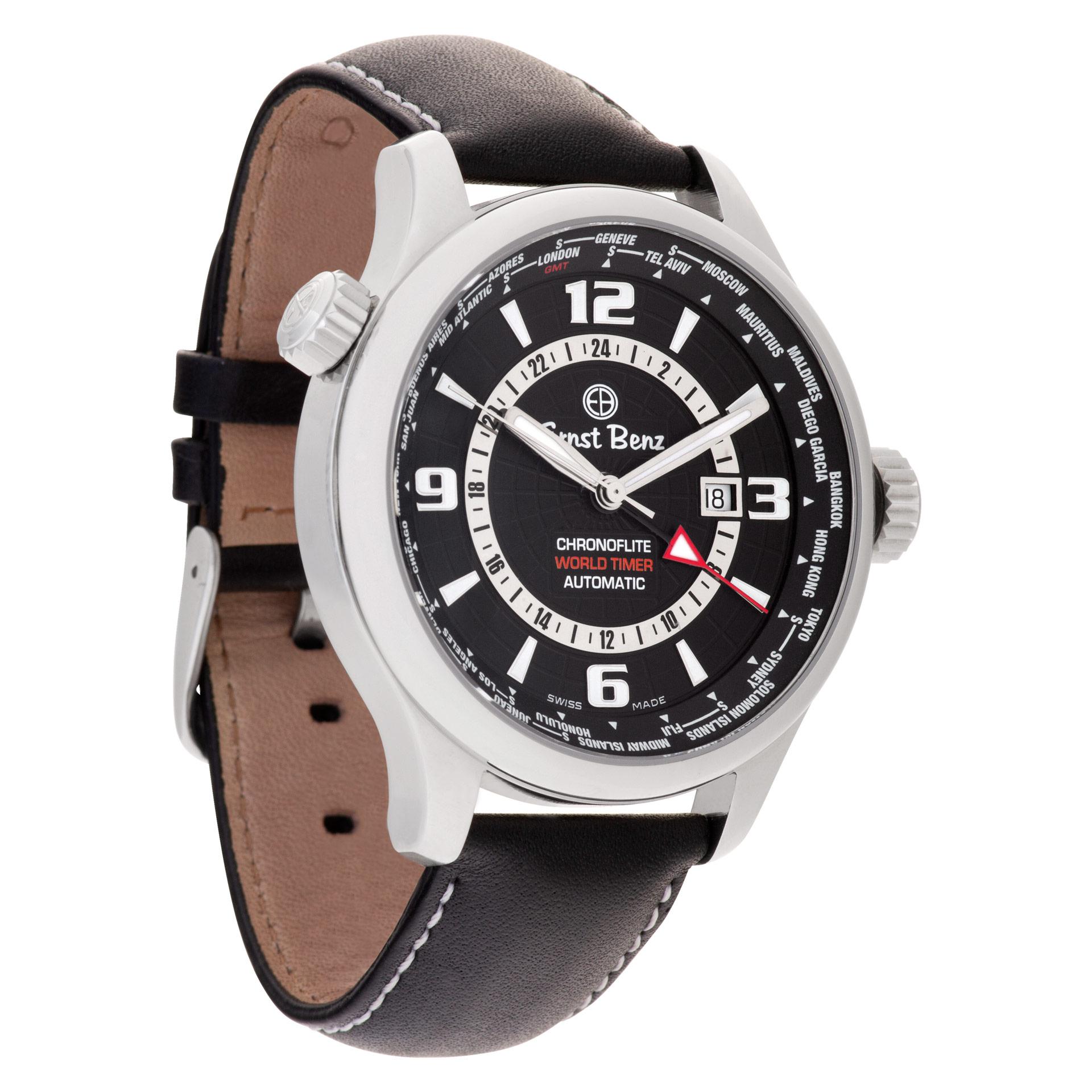 Ernst Benz: Chronoflite World Timer 10800, schwarzes Edelstahlzifferblatt im Zustand „Hervorragend“ in Surfside, FL