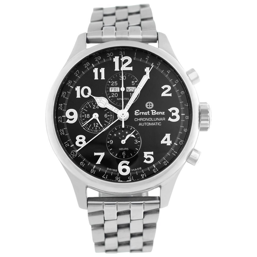 Ernst Benz Chronolunar 10300 Stainless Steel w/ Black dial 47mm Automatic watch For Sale