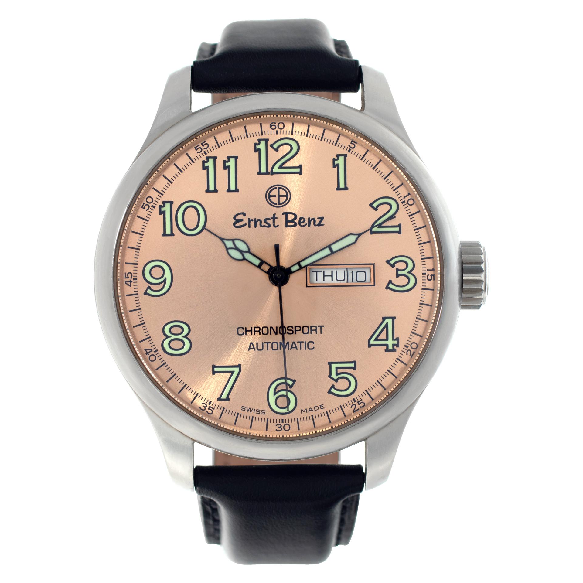 Ernst Benz Chronosport in Stainless Steel with  Salmon dial 47mm Automatic watch For Sale