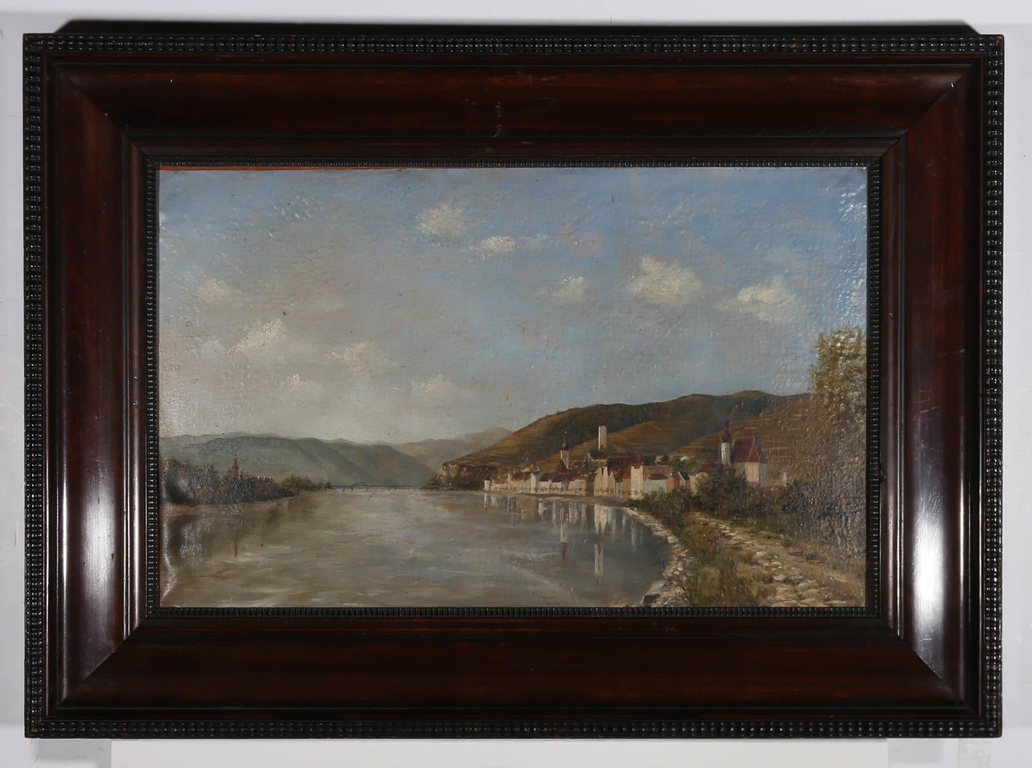 Ernst Dargen (1866-1929) - Peinture à l'huile du début du 20e siècle, ville du lac Starnberg en vente 2