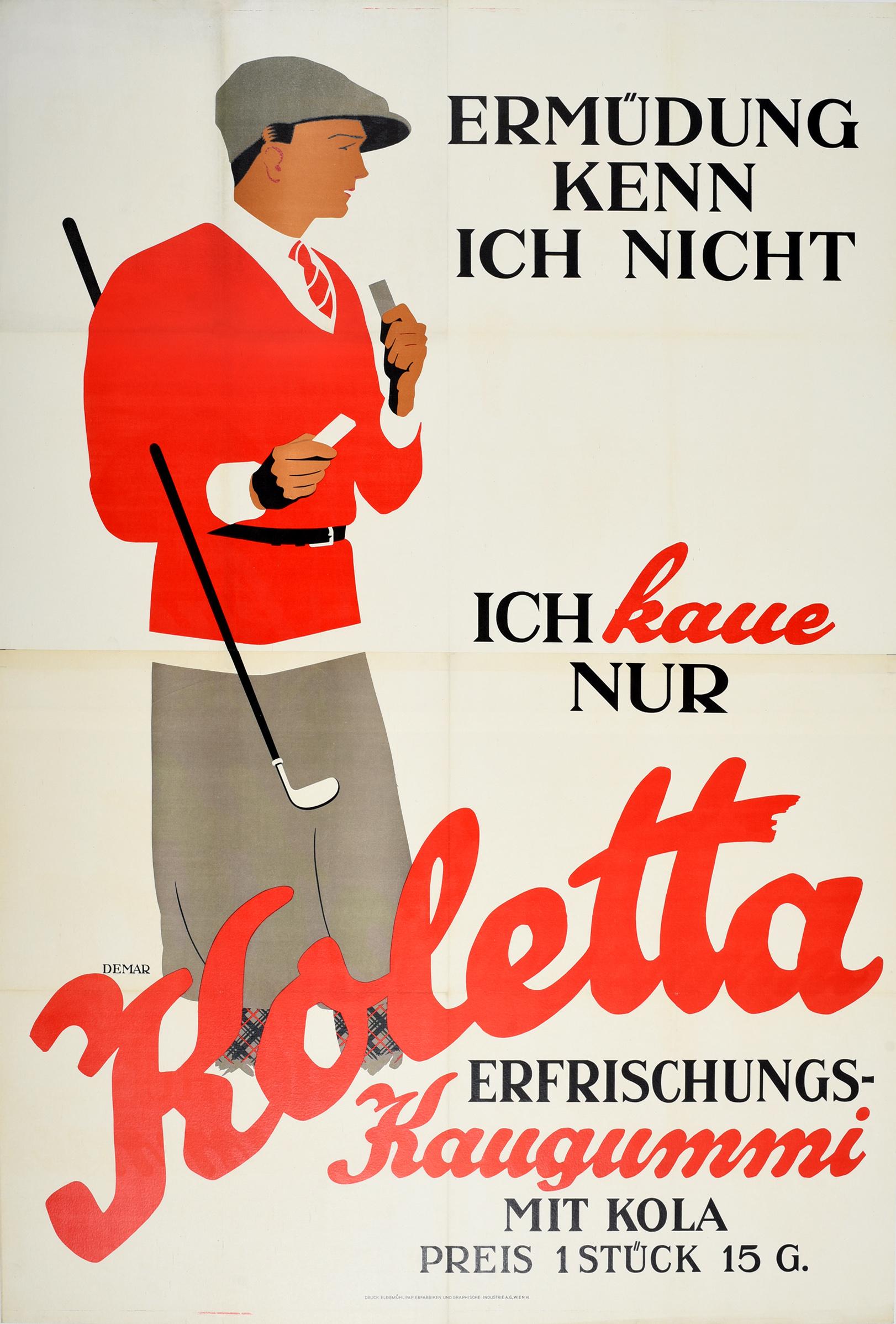Ernst Demar Print - Original Vintage Poster For Koletta Chewing Gum With Cola Golfer Advertising Art