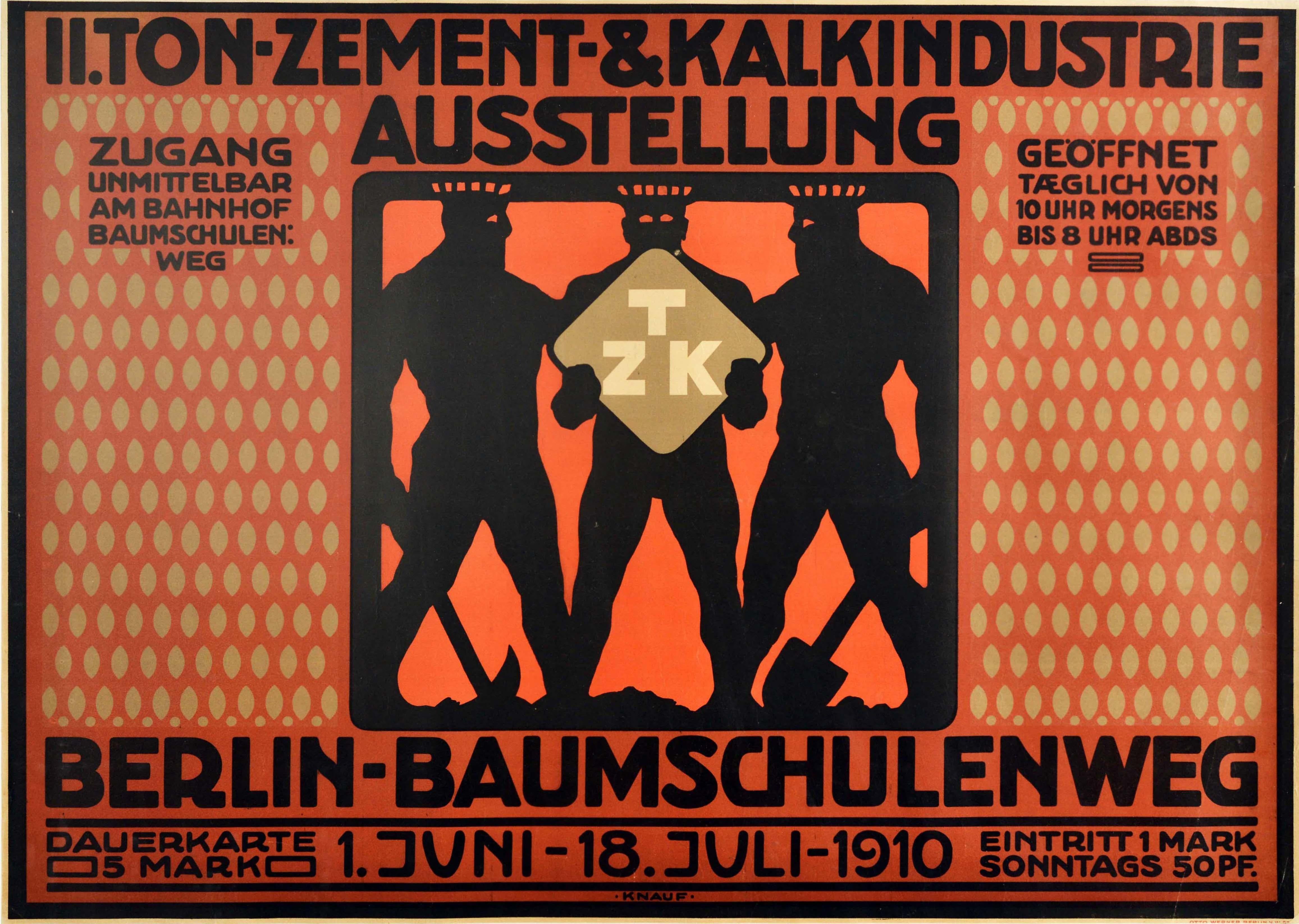 Ernst Friedrich Knauf Print – Original Antikes Original-Poster, Ton, Zement, Limonen, Industrie, Ausstellung, Berlin, Industrie, TZK