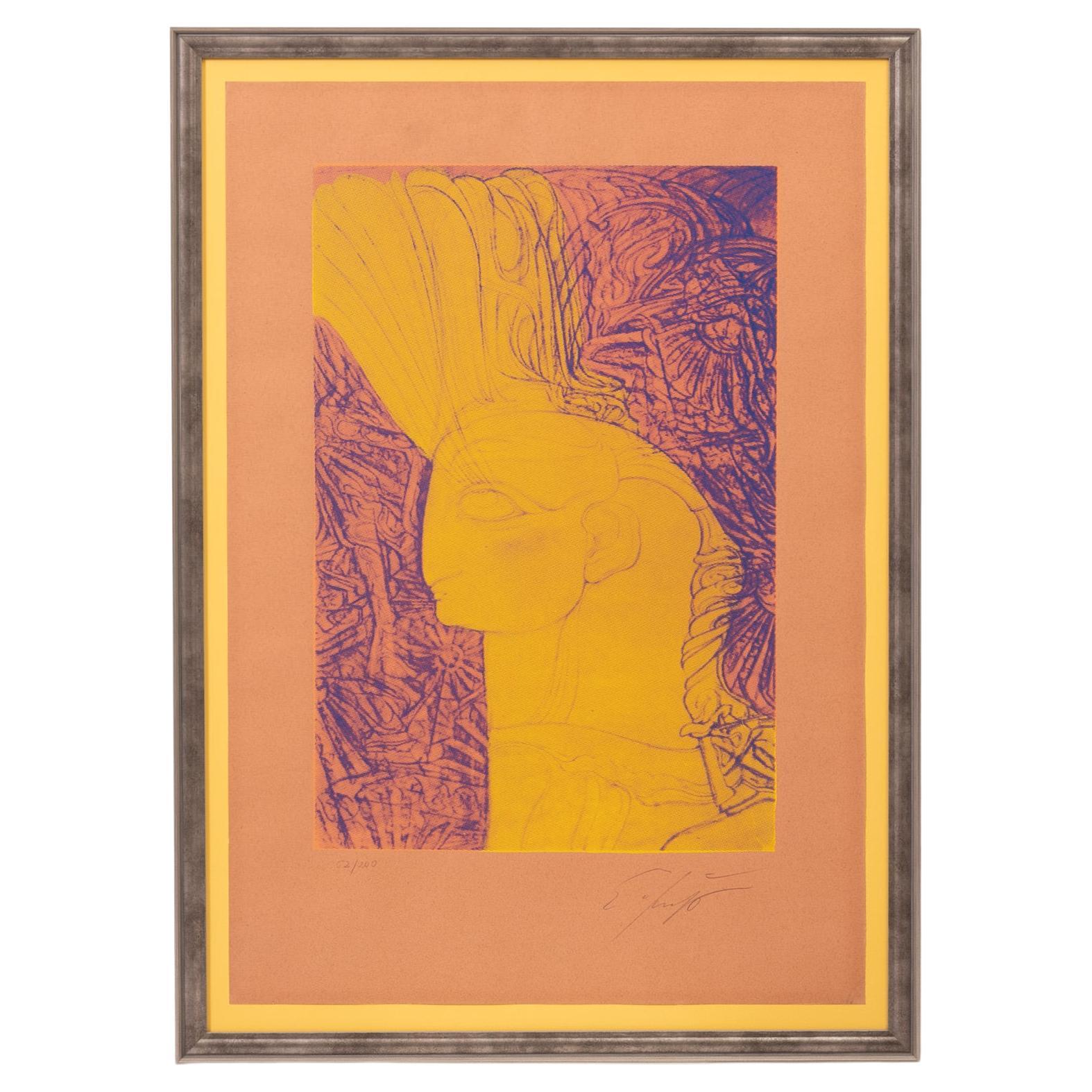 Ernst Fuchs (1930 - 2015)  "Head of a cherub", created in 1982  Color silkscreen For Sale