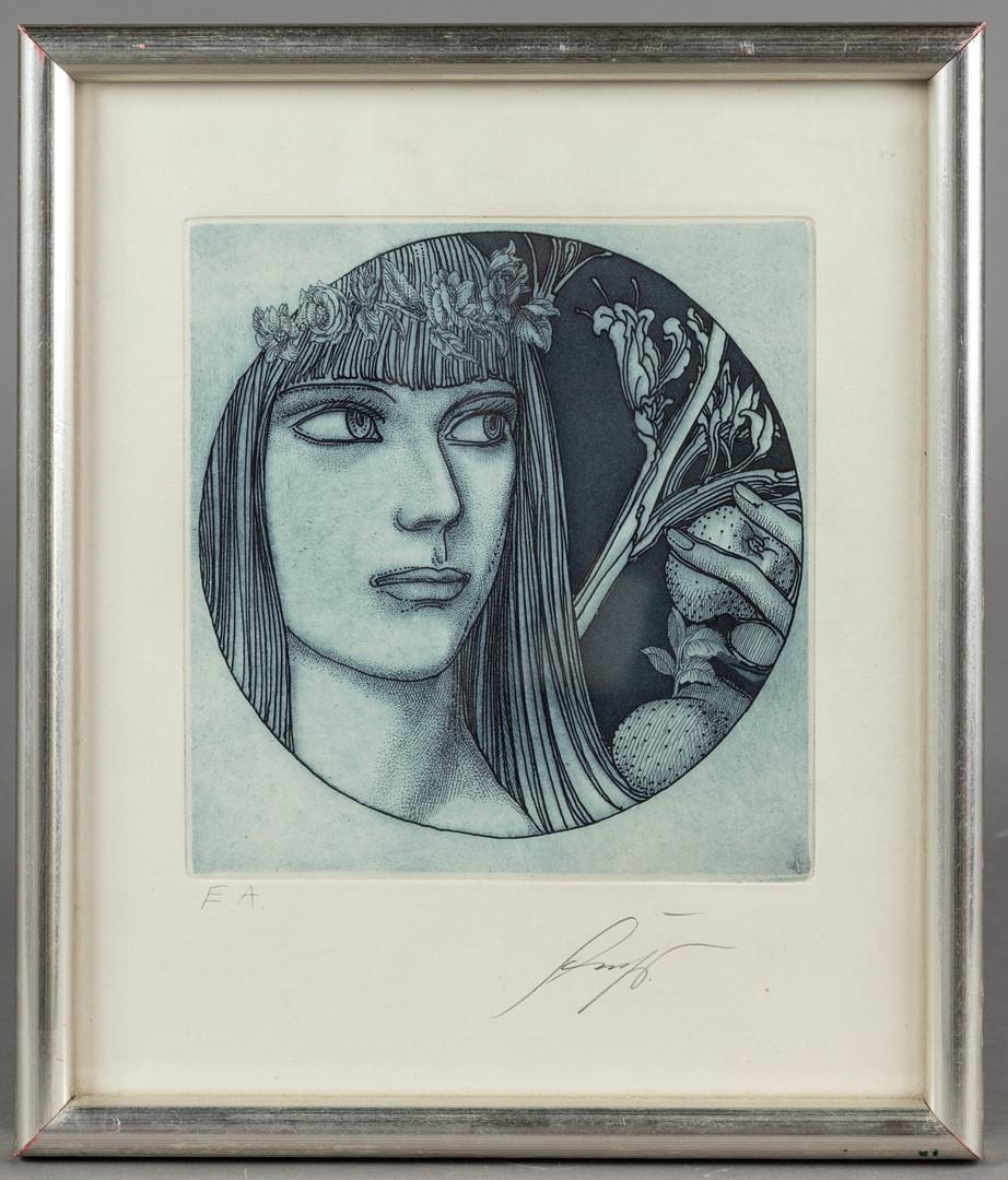 Ernst Fuchs (1930-2015), Aura (Eva vignette), etching with bluish plate tone, 1976, signed and inscribed 'E. A.', approx. 18.5 x 17.5 cm, framed behind glass, with frame approx. 31 x 26 cm.