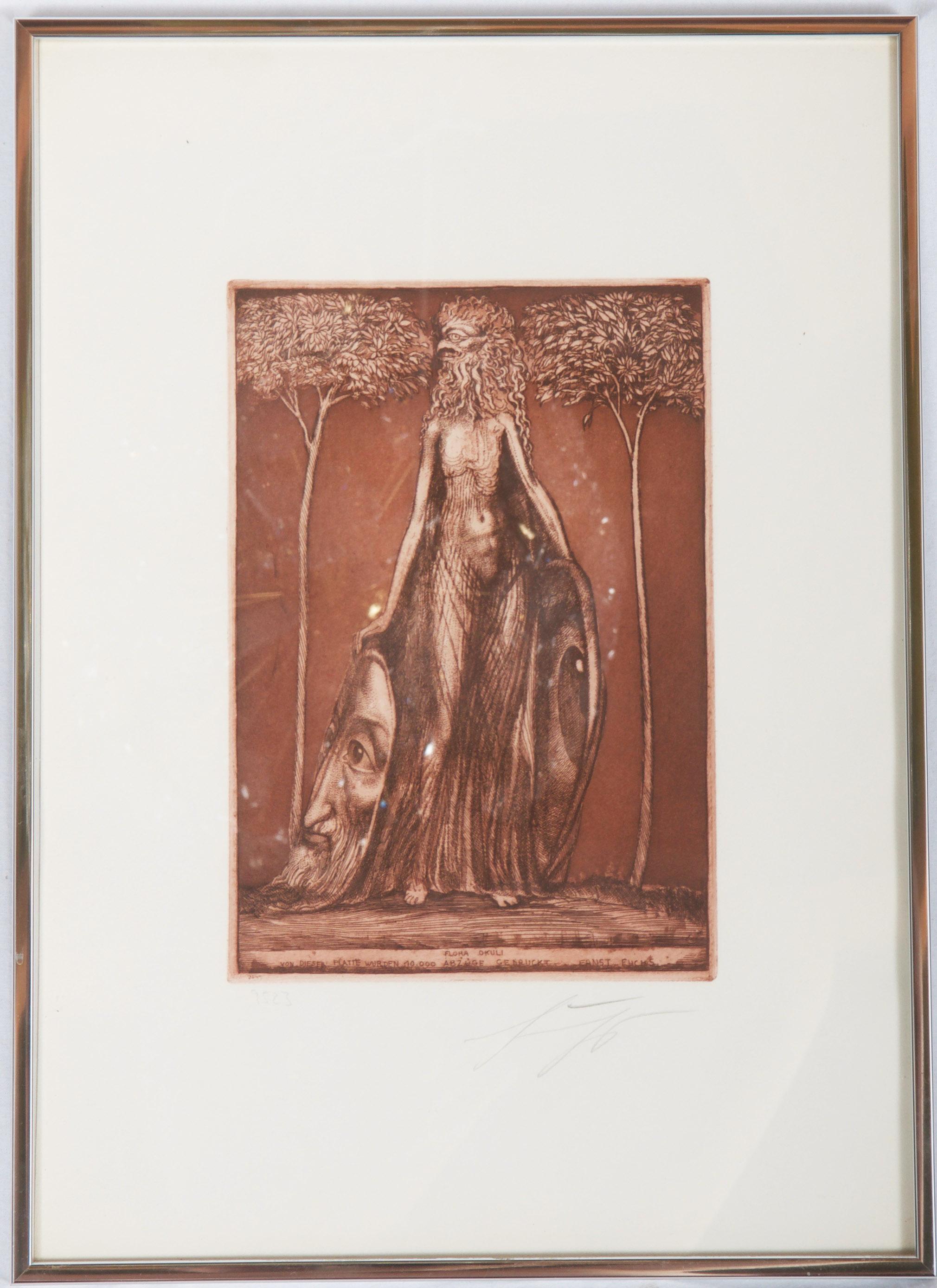 Milieu du XXe siècle Ernst Fuchs Gravure Flora Okuli en vente
