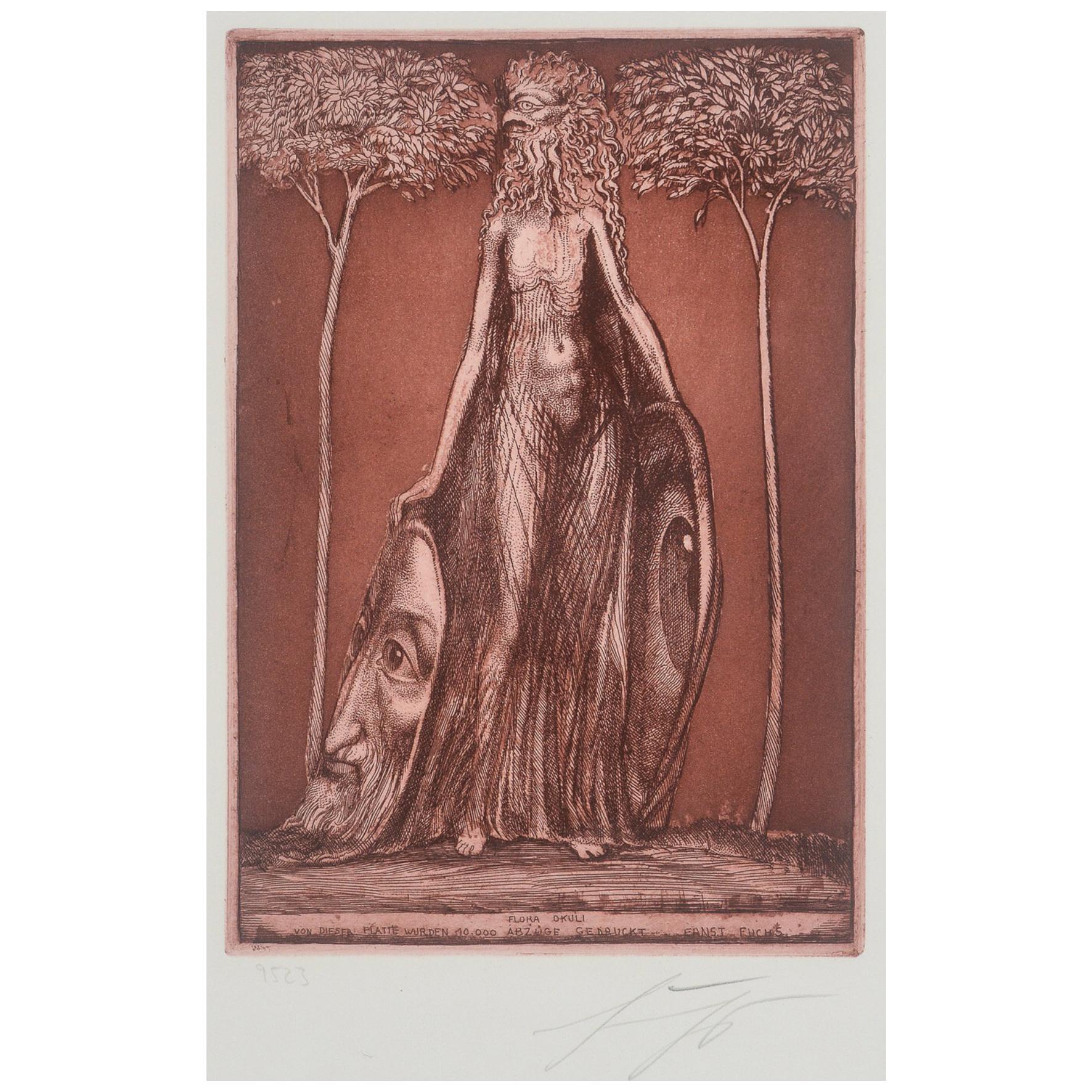 Ernst Fuchs Grabado Flora Okuli