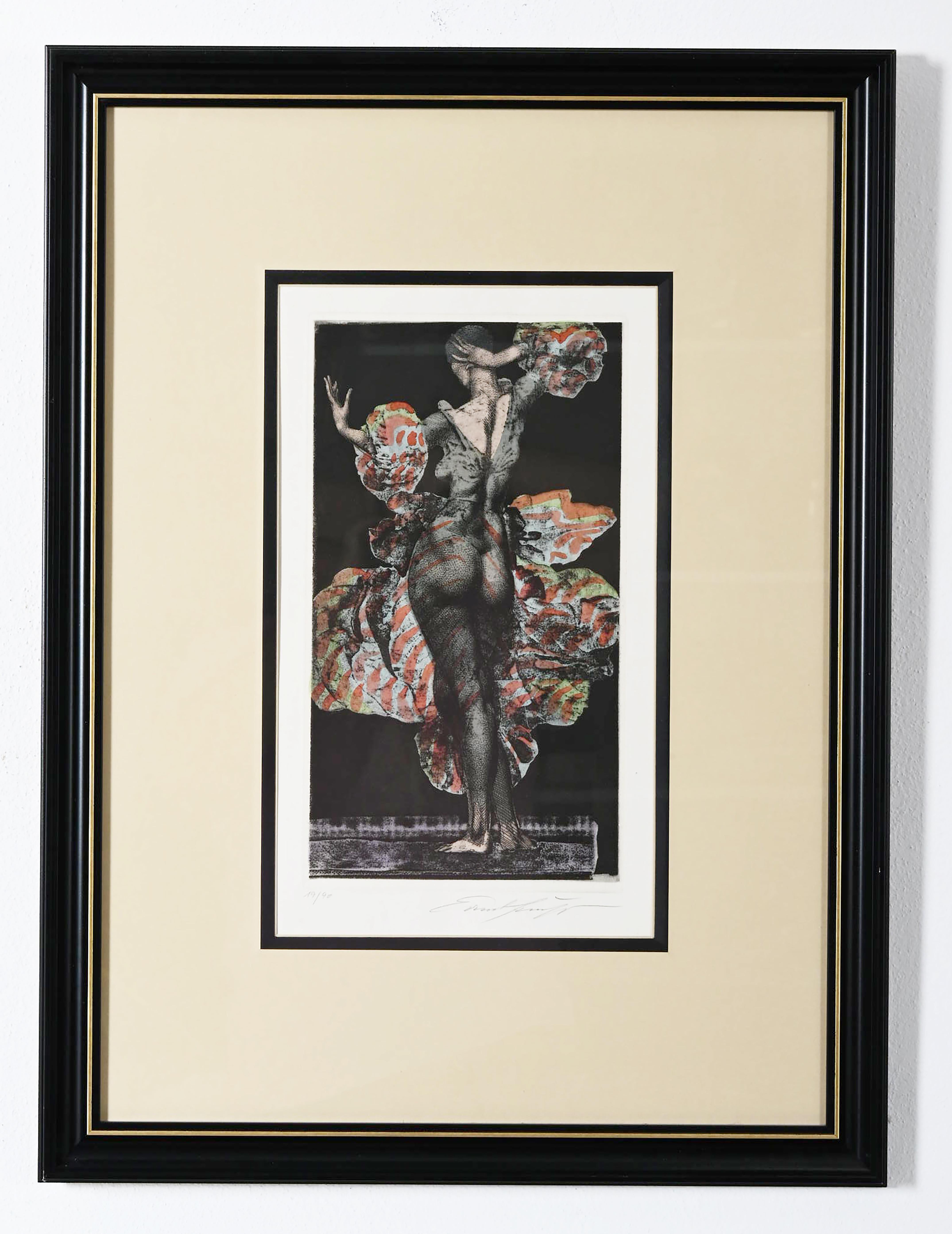 Giulietta II. Radierung mit Farbaquatinta und Radierung mit weichem Grund, handkoloriert, auf Büttenpapier. 38,4 x 21,2 cm (Plattenrand); 64 x 48 cm (Blattgröße). Unterschrieben. Auflage von 90 nummerierten Exemplaren (1977). Weis/Fuchs 271