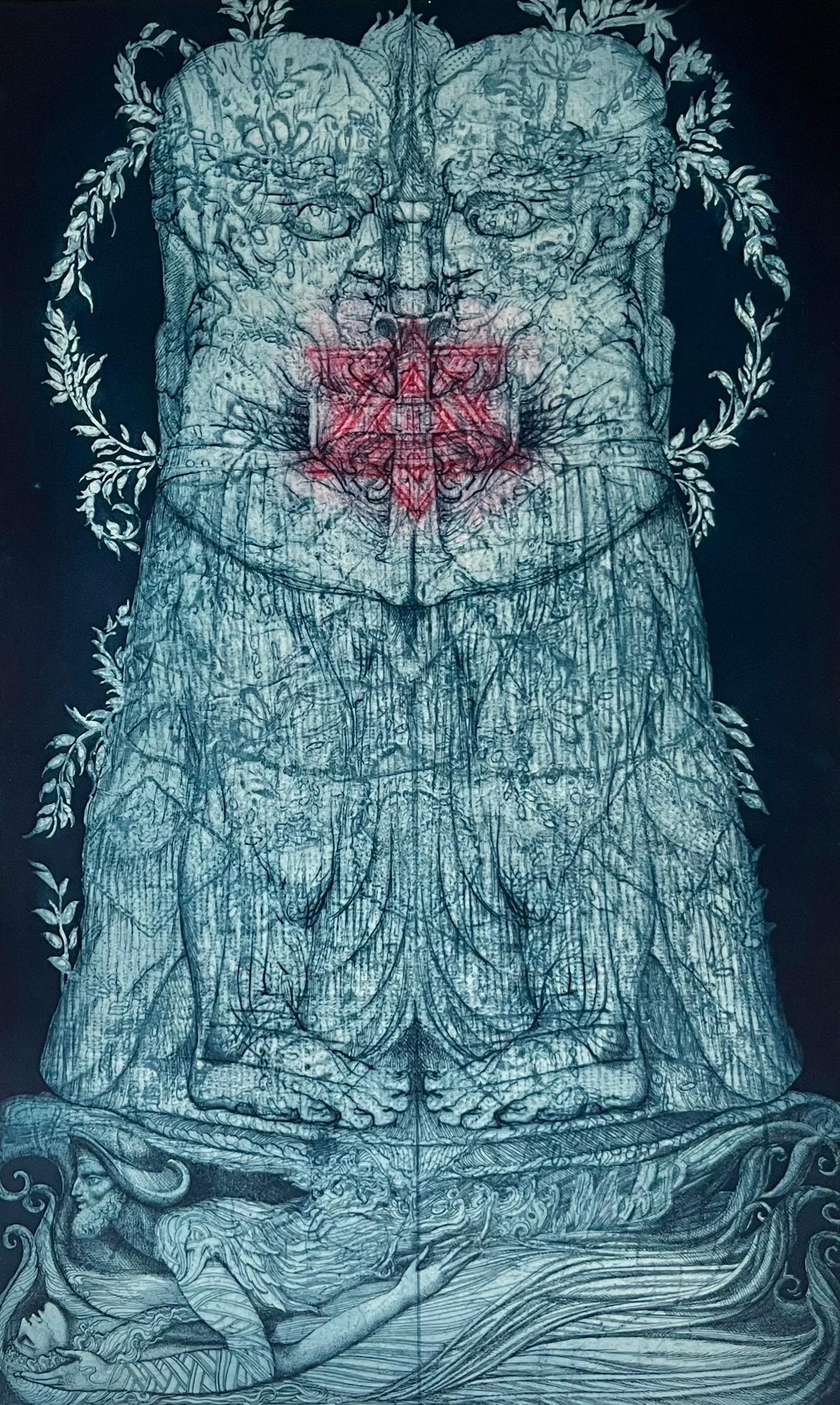 Grabado nº 12 de Ernst Fuchs: KABBALAH (SEFER YETSIRA y 32 SENDEROS DE LA SABIDURÍA)