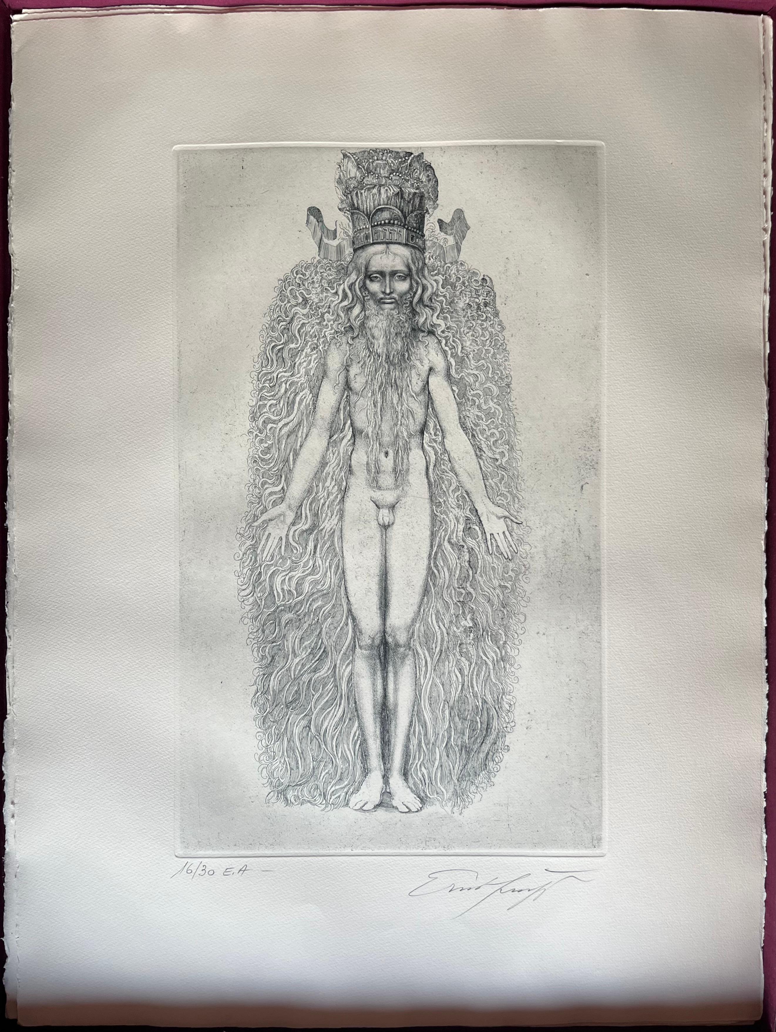 La gravure n° 5 d'Ernest Fuchs : KABBALAH (SEFER YETSIRA et 32 PATHS OF WISdom) - Noir Print par Ernst Fuchs