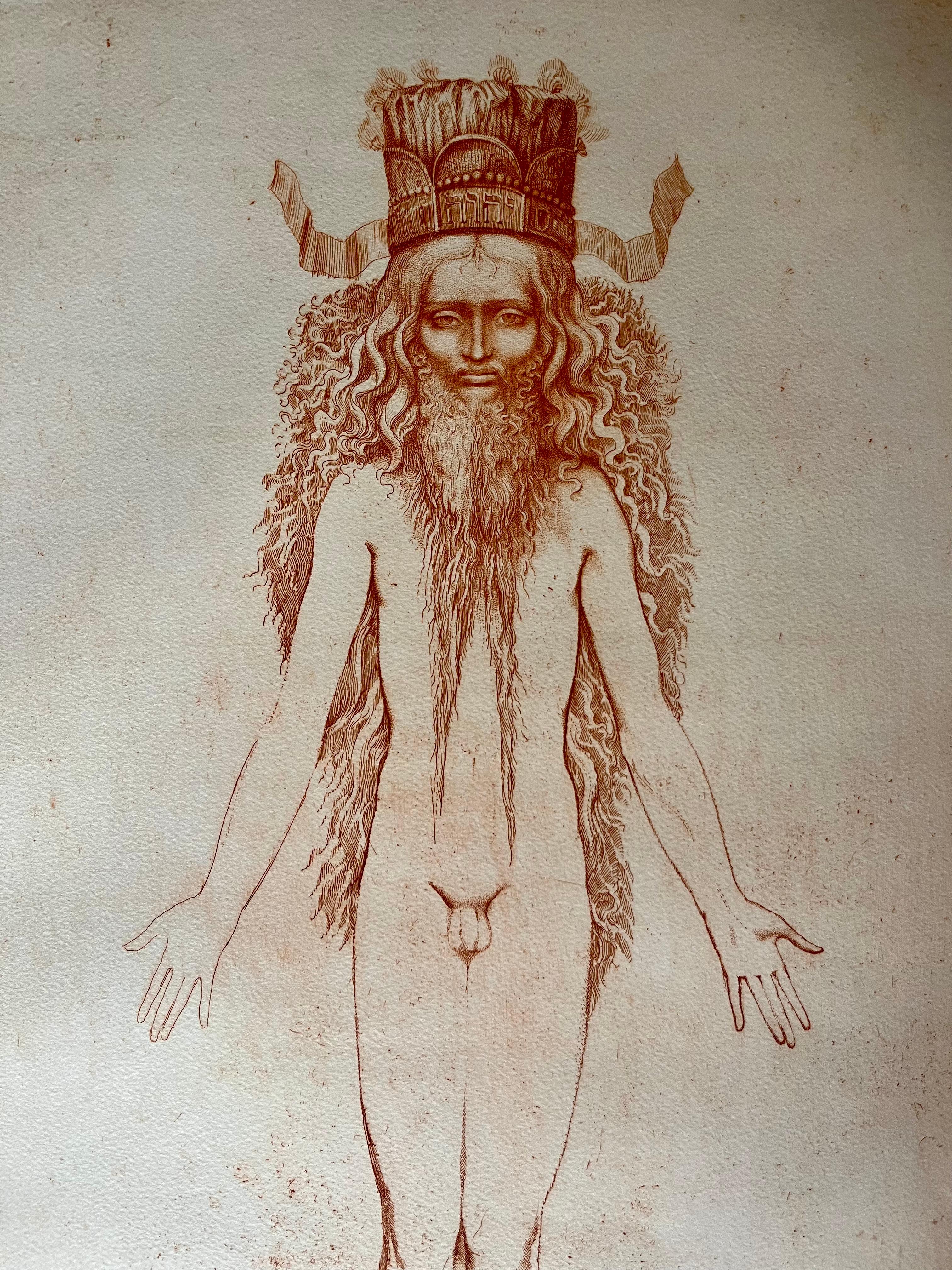 Original engraving #7 by Ernst FUCHS from Kabbalah (THIRTY-TWO PATHS OF WISDOM by SEFER YETZIRA), 1978
Etching signed and numbered 16/30 E.A.
Page size - 30 x 22 in  76 x 56 cm
Image size - 21 x 12.50 in x 53 x 32 cm

This collector's piece, printed