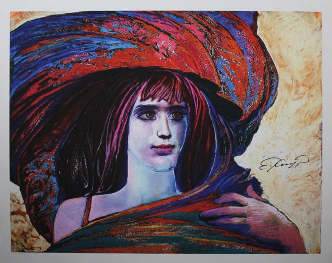 Ernst Fuchs - ""Fille au grand chapeau" - impression giclée sur toile