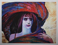 Ernst Fuchs - "Girl in Big Hat" - giclée print on canvas