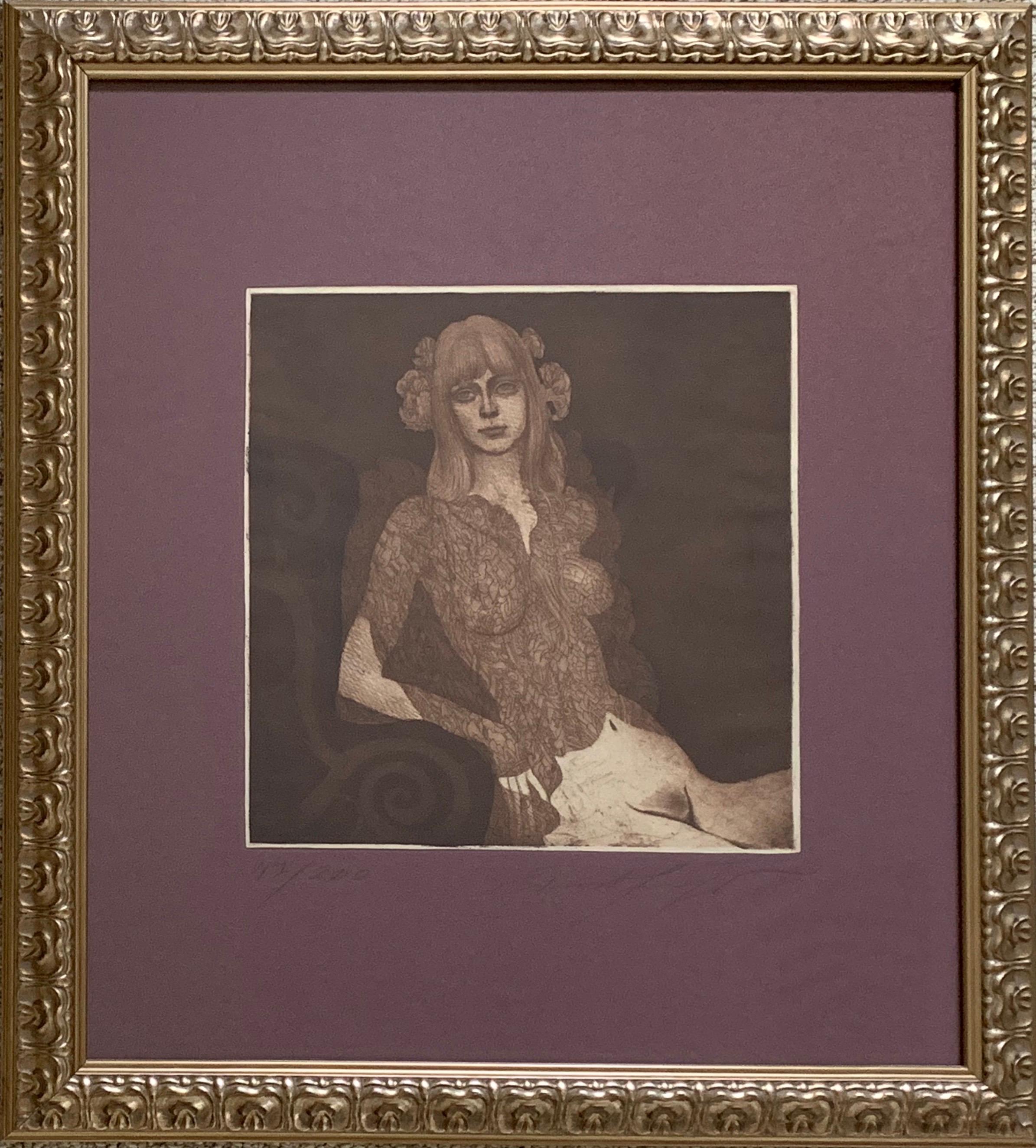 Ernst Fuchs Nude Print - Eva in negligee