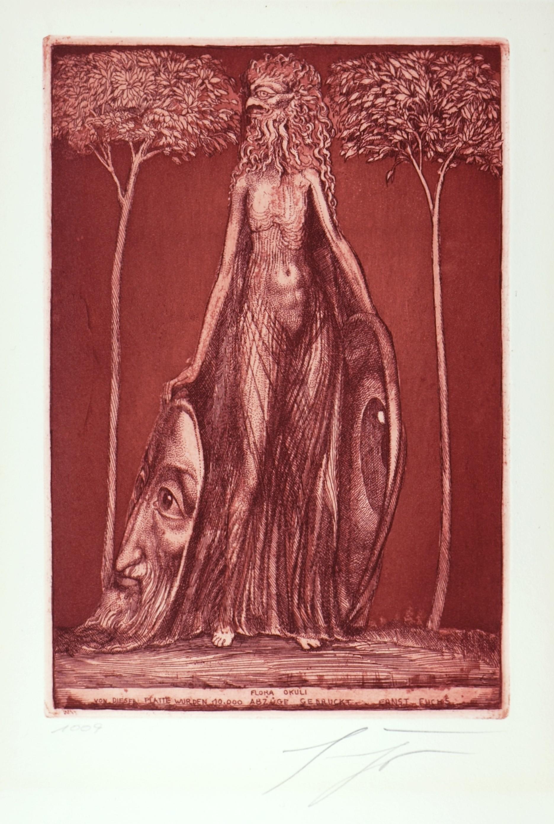 Ernst Fuchs Nude Print - Flora Okuli / - Allegorical Eyes -