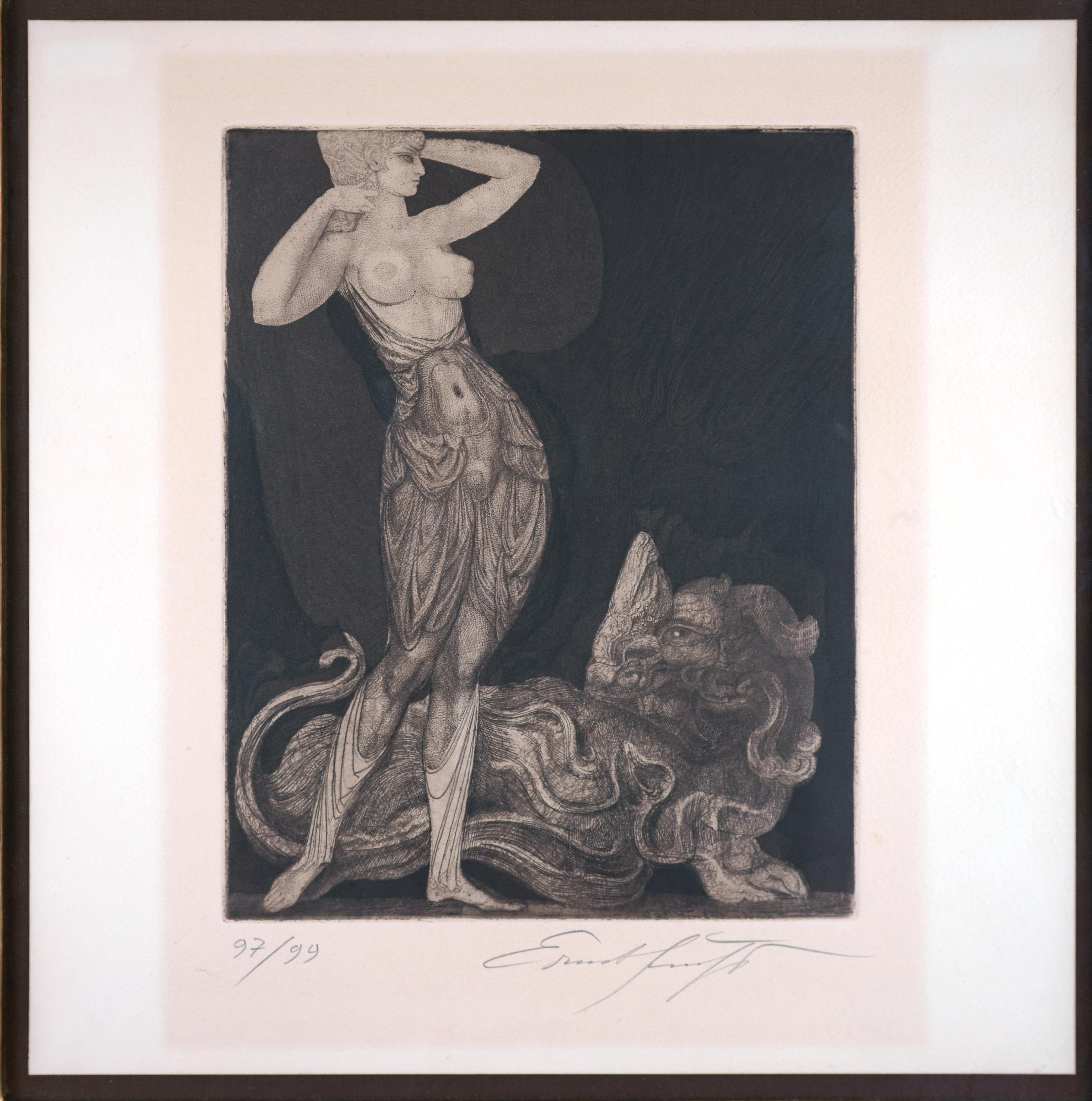 Ernst Fuchs Figurative Print - Genius and Animal - Eros and Drive -