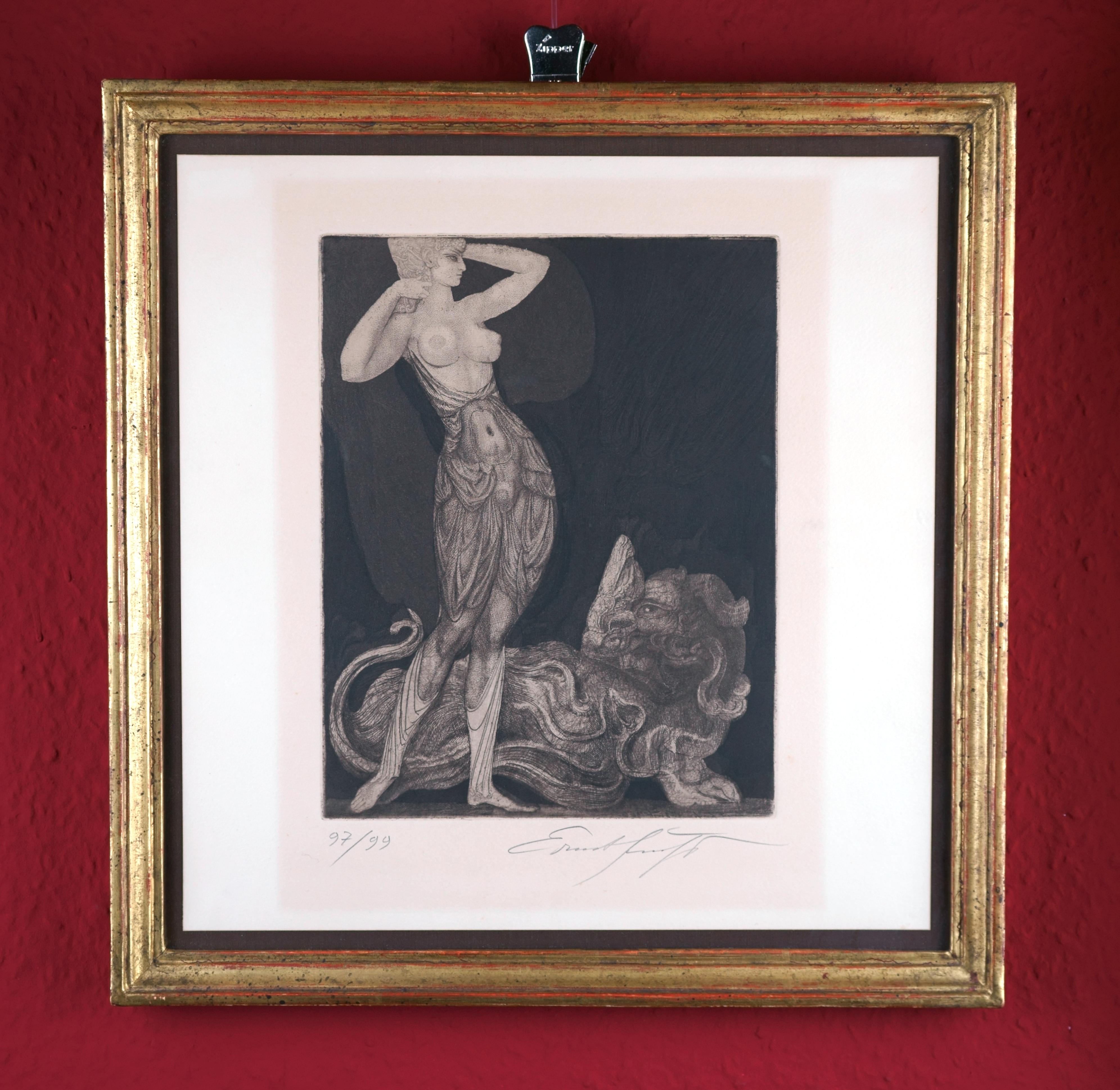 Genius and Animal - Eros and Drive - - Surrealist Print by Ernst Fuchs
