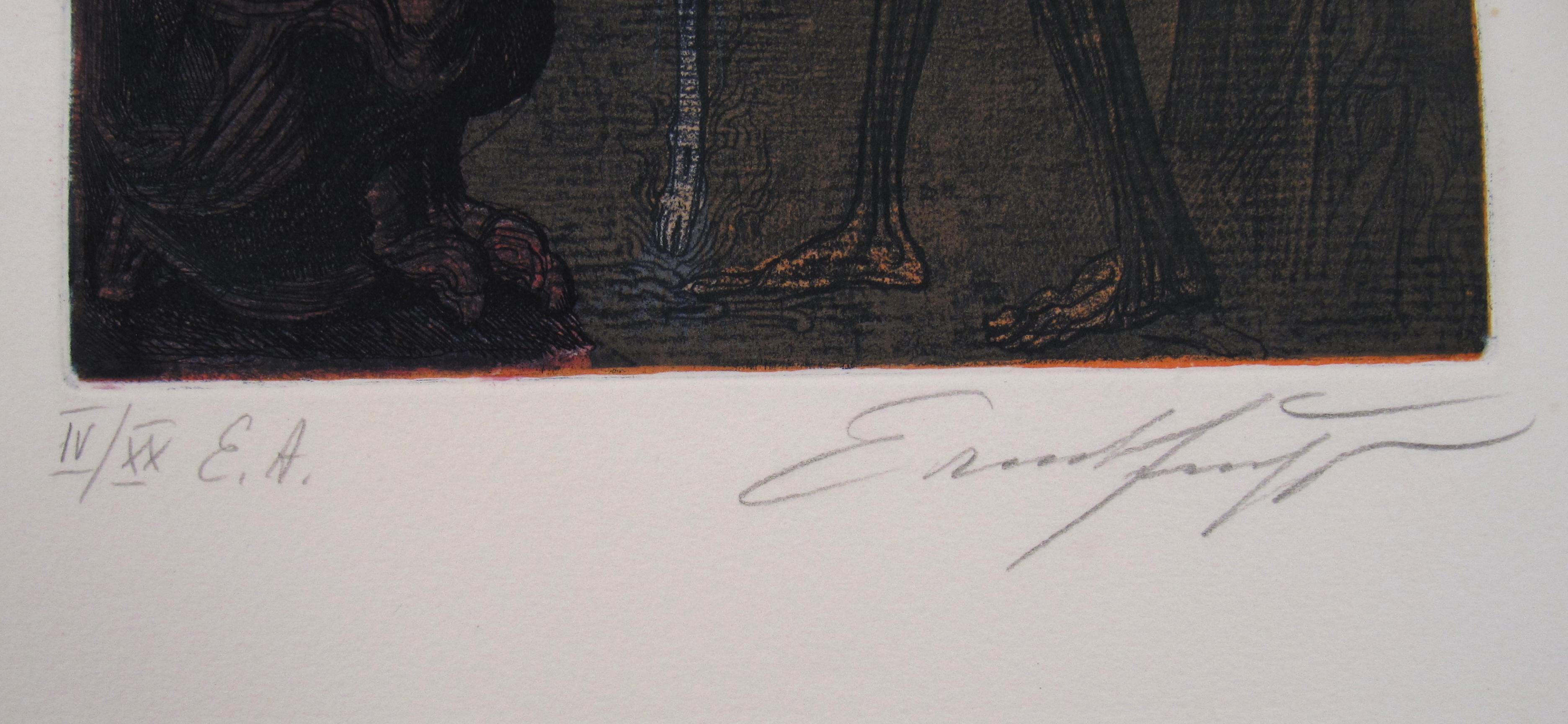 Ernst Fuchs - Aquatinte de Jésus Crucifixion Vienne - Fantastique réalisme autrichien 1972 en vente 5