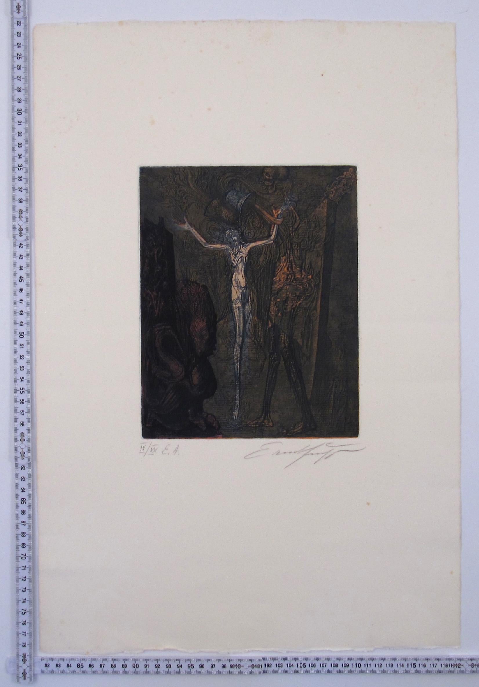 Ernst Fuchs Jesus Crucifixion Aquatint Vienna Fantastic Realism Austria 1972 For Sale 7