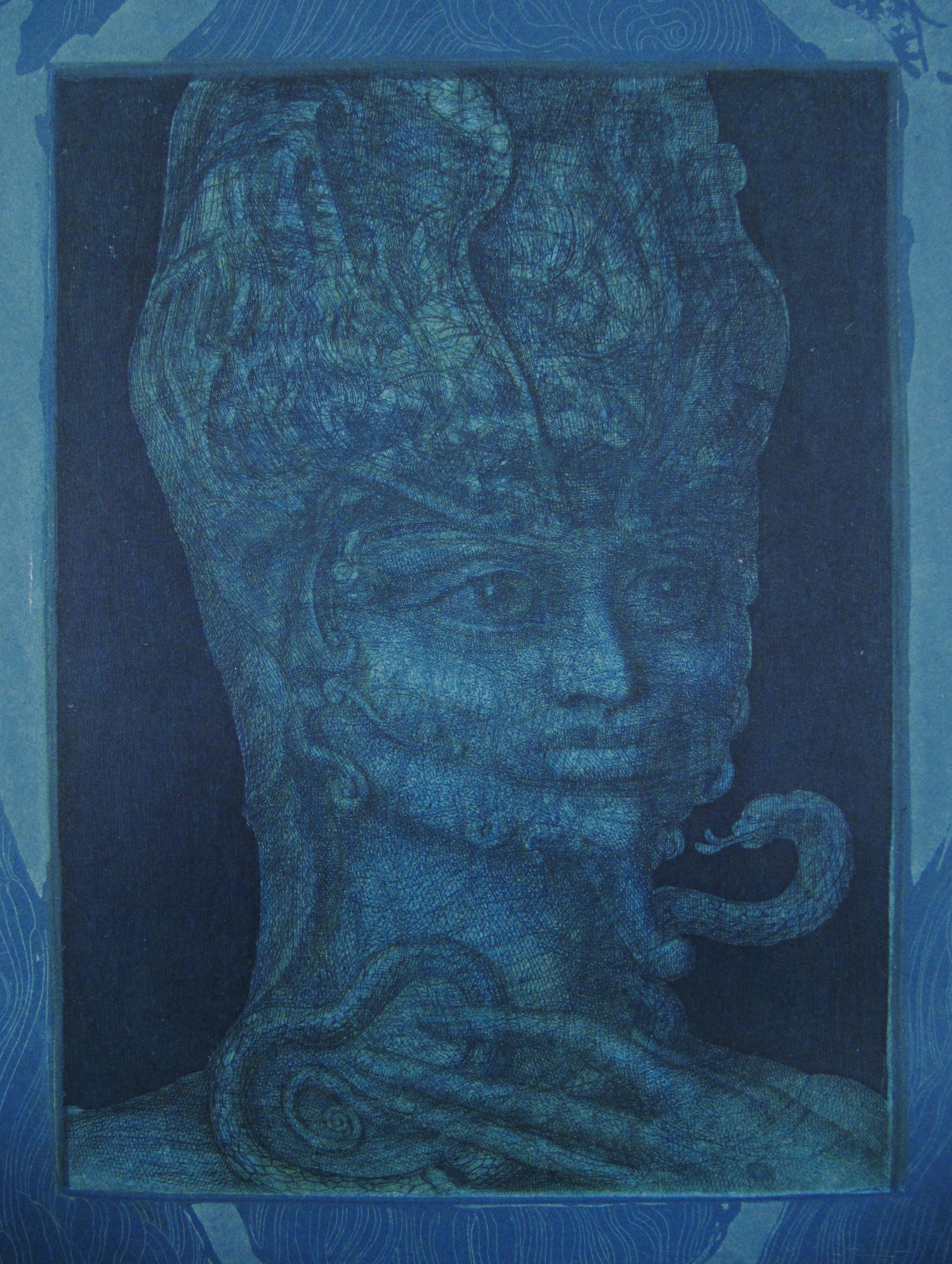 Ernst Fuchs Sphinx in Pharao Surreale Farbradierung Wien Phantastischer Realismus 1967 im Angebot 1