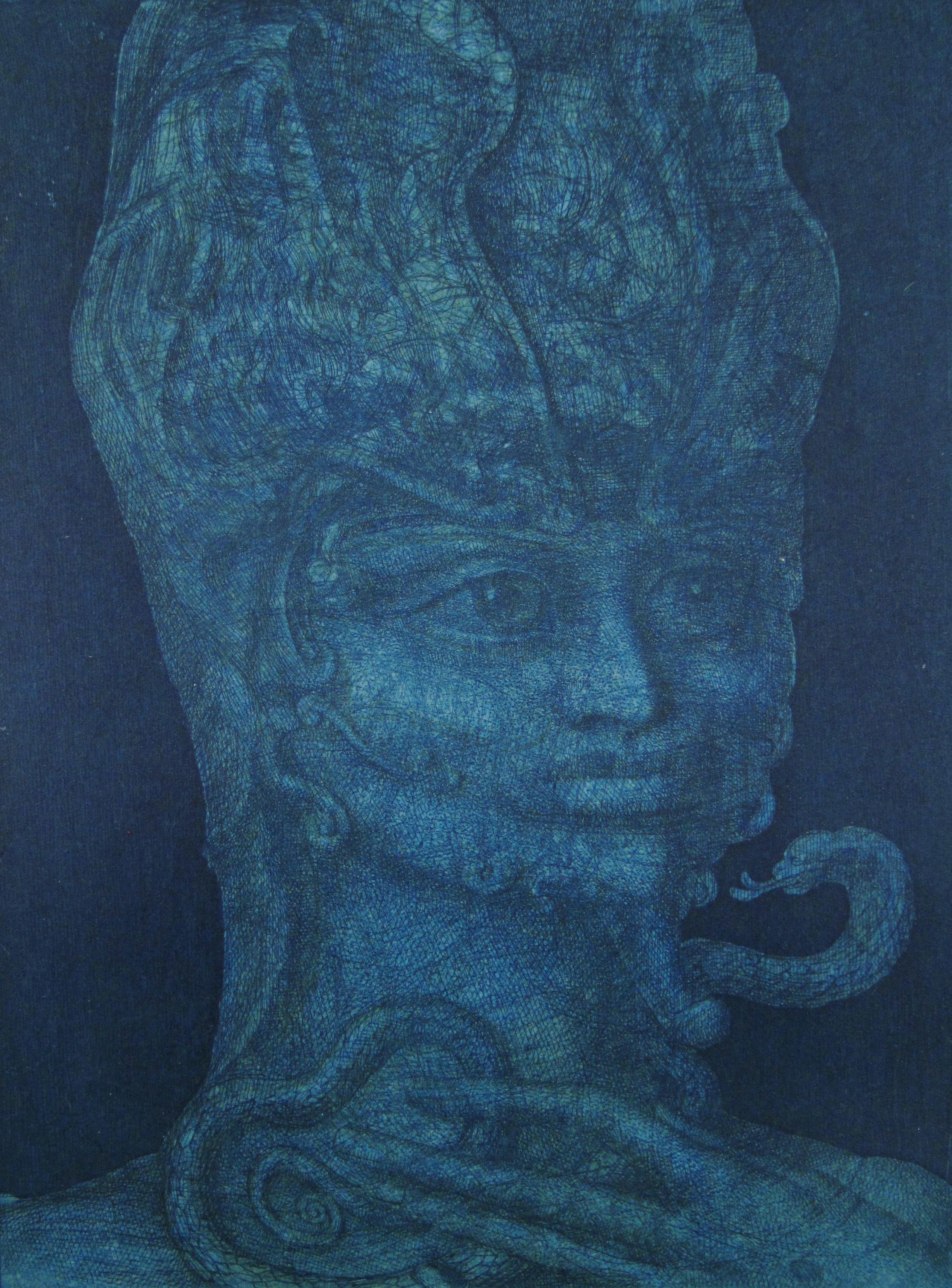 Ernst Fuchs Sphinx in Pharao Surreal Color Etching Vienna Fantastic Realism 1967 For Sale 1