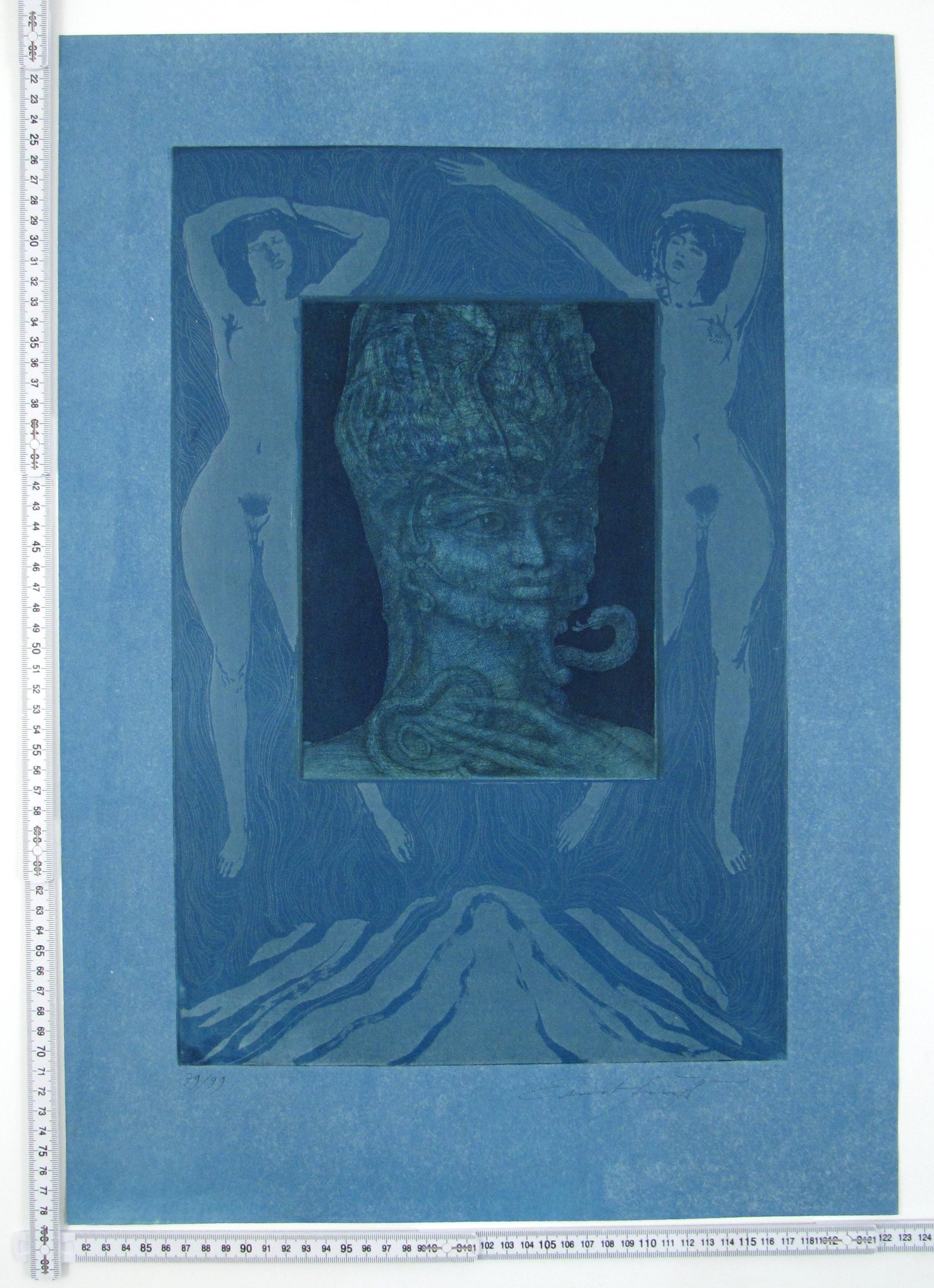 Ernst Fuchs Sphinx in Pharao Surreale Farbradierung Wien Phantastischer Realismus 1967 im Angebot 6