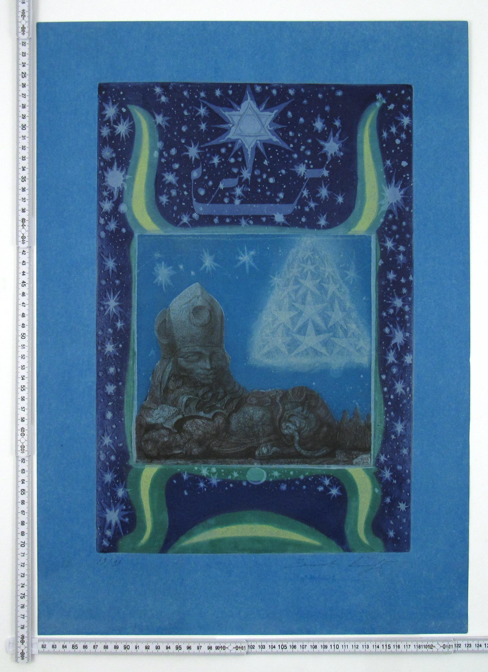 Ernst Fuchs Sphinx Mystagoga Surreale Farbradierung Wien Phantastischer Realismus 1967 im Angebot 7