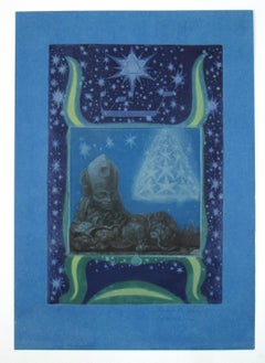 Ernst Fuchs Sphinx Mystagoga gravure surréaliste couleur surréaliste Vienne Fantastic Realism 1967