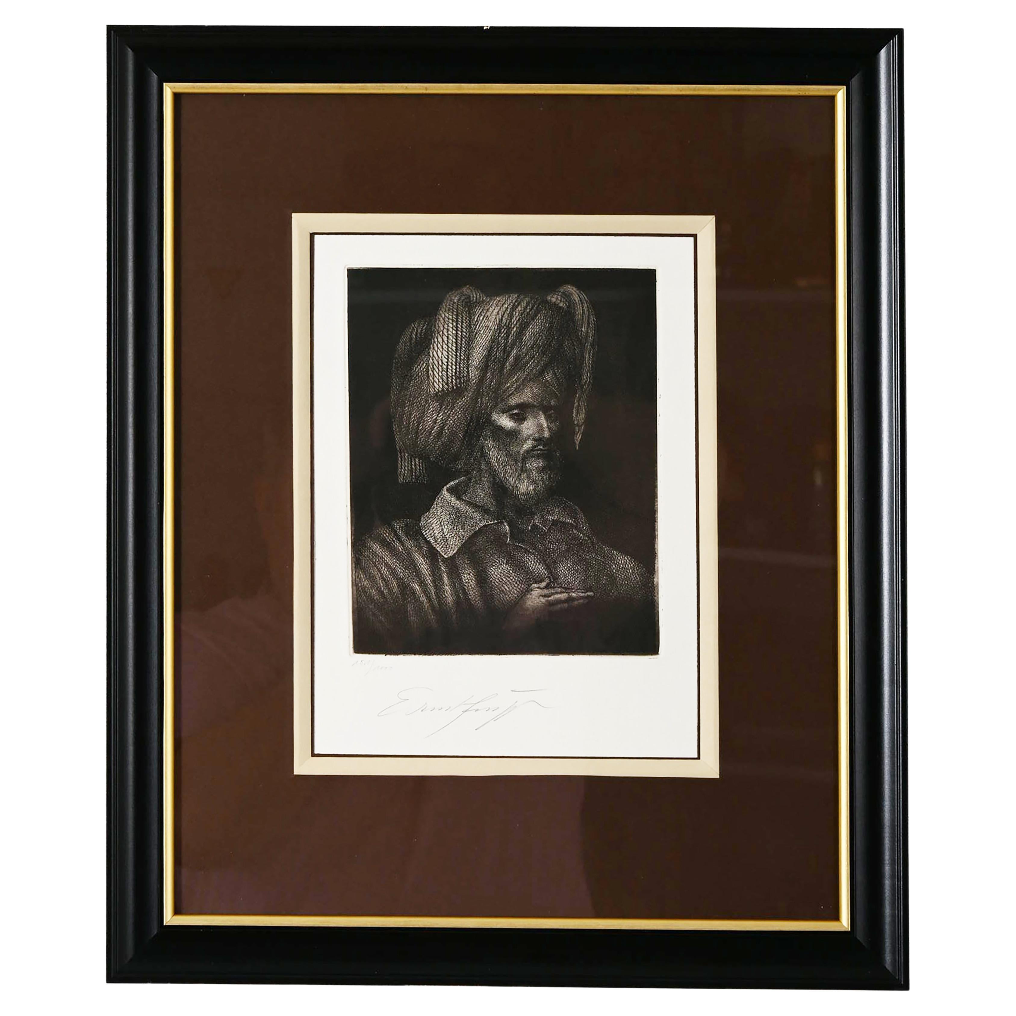 Ernst Fuchs "Self-Portrait als Ali Mirza" Radierung