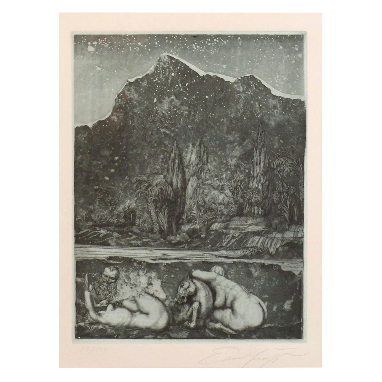 Ernst Fuchs Grabado "Bajo la nieve Lilith", 1969 en venta