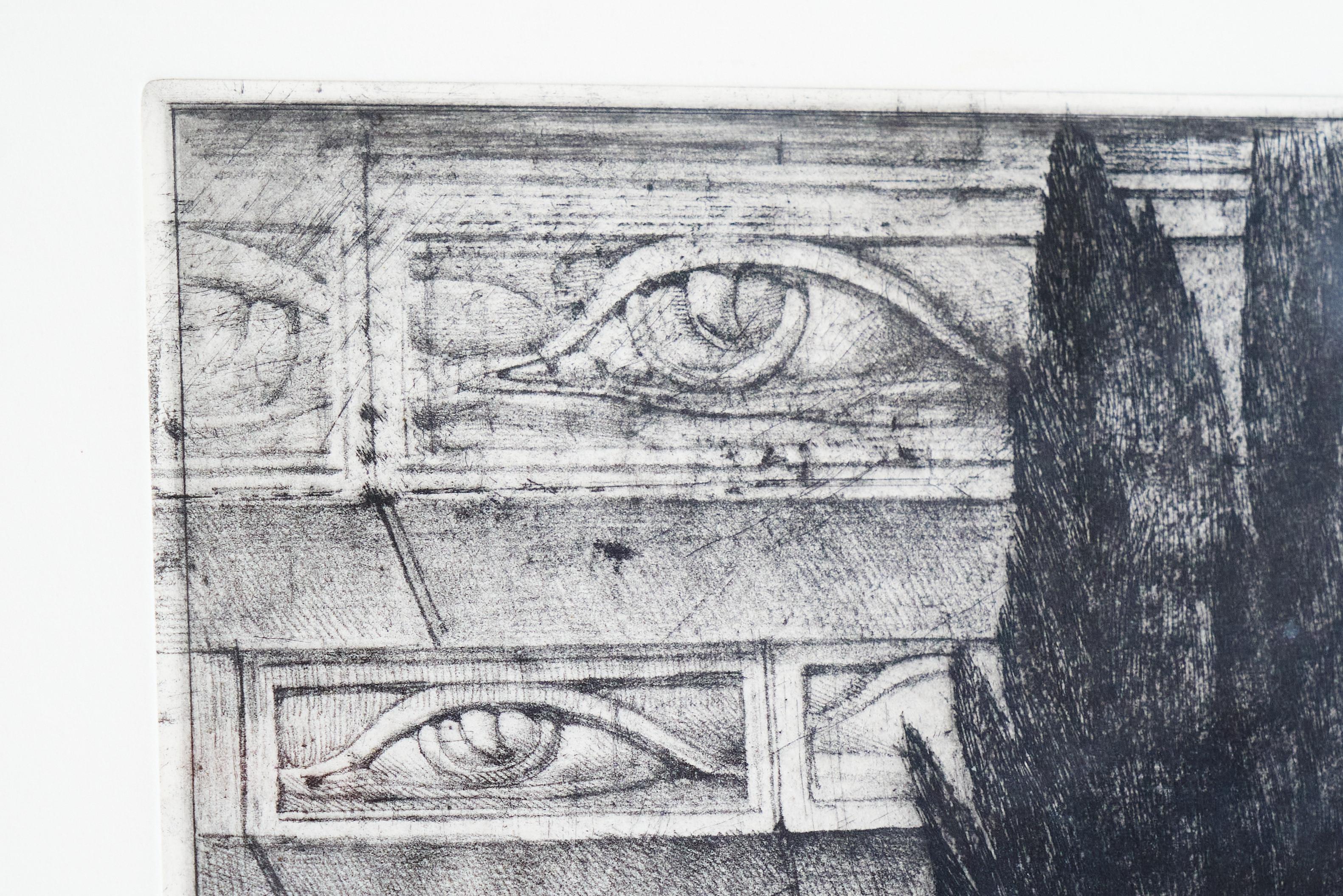 XX secolo Ernst Fuchs 'Waldidylle vor der Himmelsmauer' Prova d'artista firmata a mano 1974 in vendita