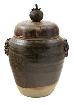 "Cover Jar w/ Tomato, " Stoneware and Bronze signed by Ernst Gramatzki