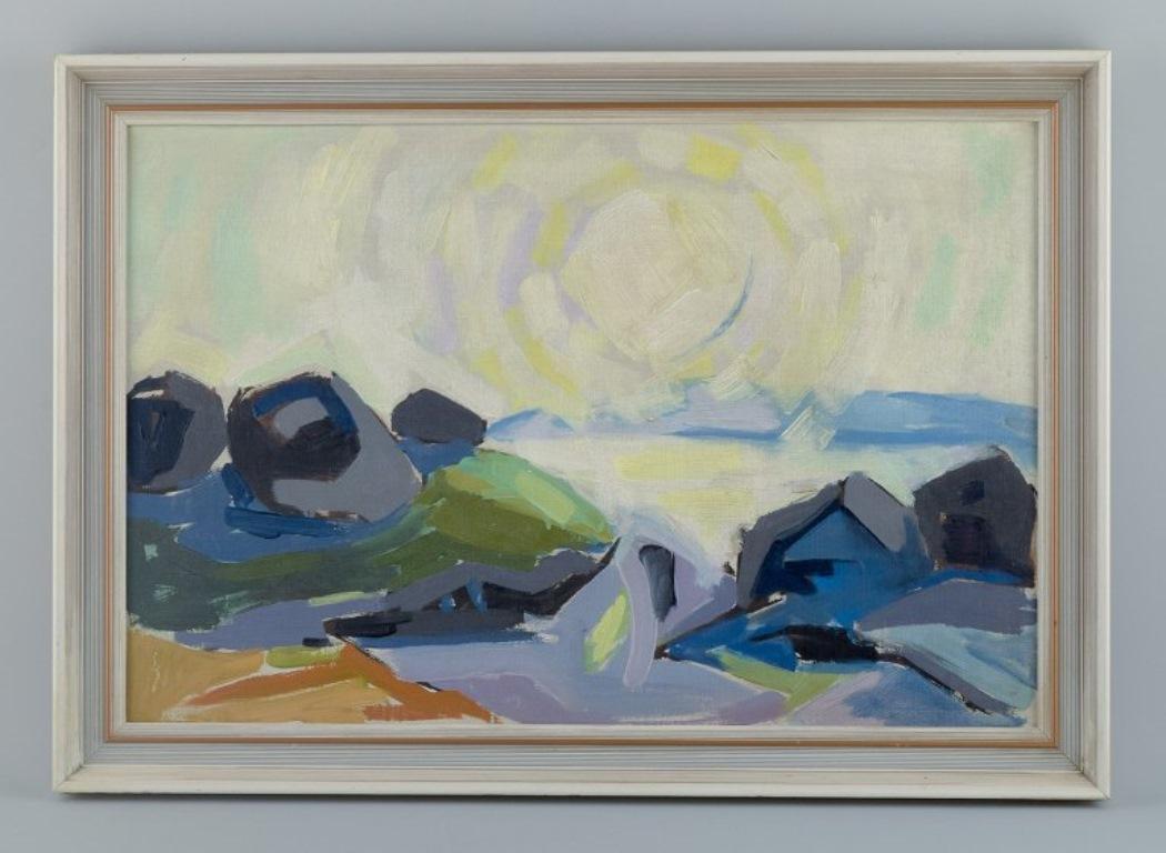 Ernst Grundtvig (1920-1994), Danish artist.
Modernist landscape. View from Grebbestad, Sweden.
1962.
Signed on the reverse.
In excellent condition.
Dimensions: 59.0 cm. x 39.0 cm.
Total dimensions: W 68.0 cm. x H 47.0 cm.