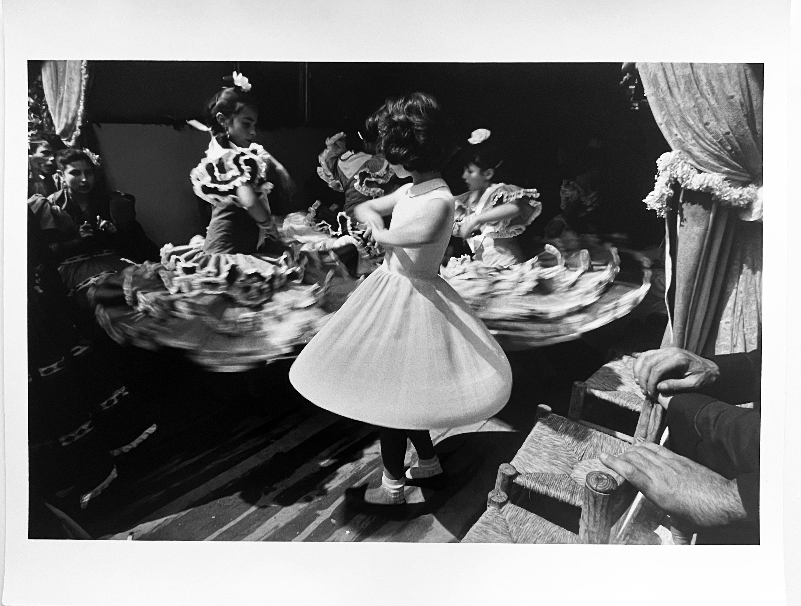 Ernst Haas Black and White Photograph - Dancing Girls, Black and White Portrait Photograph of Children in Sevilla, Spain