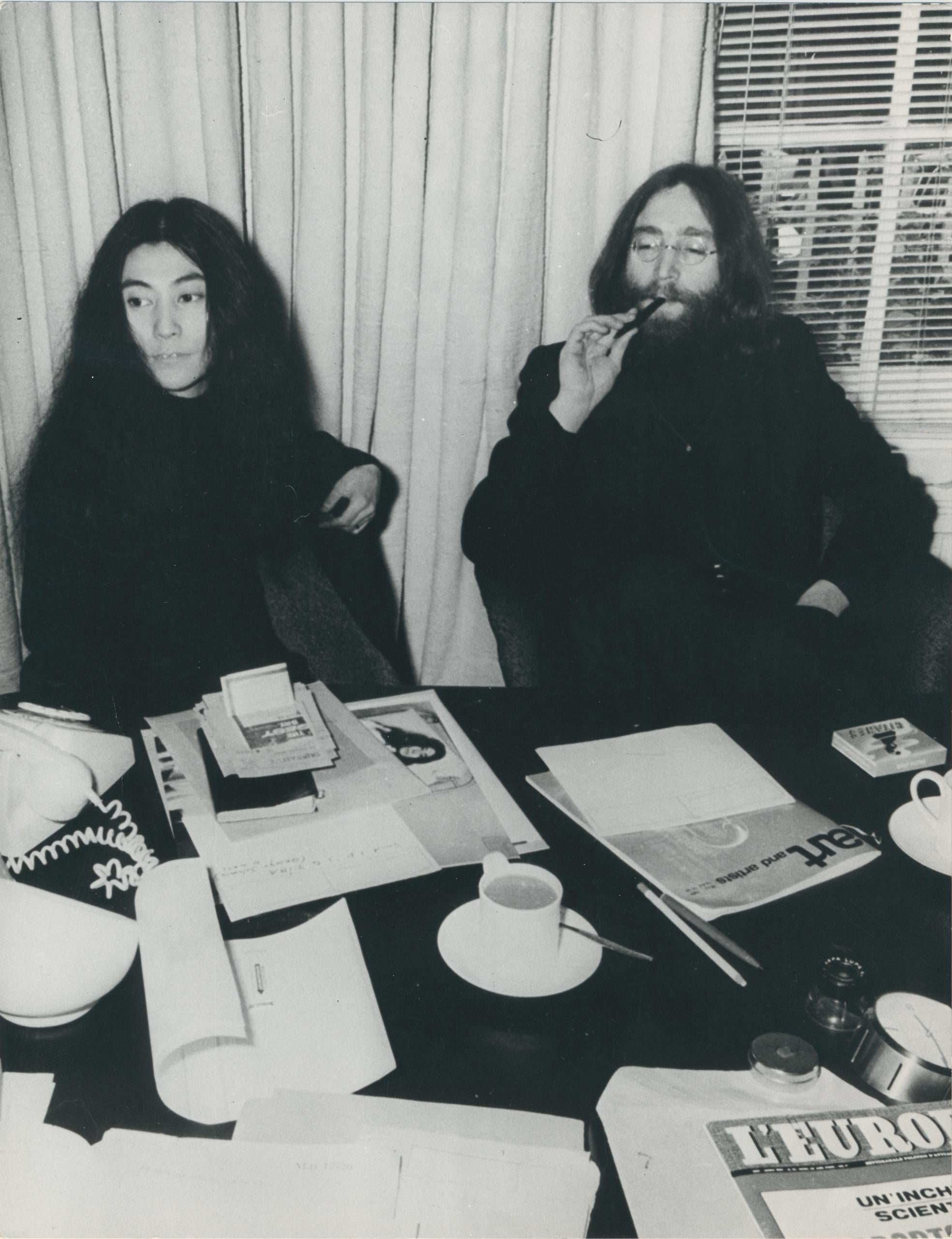 John Lennon and Yoko Ono, Black and White Photography, 1970s, 23, 7 x 17, 7 cm