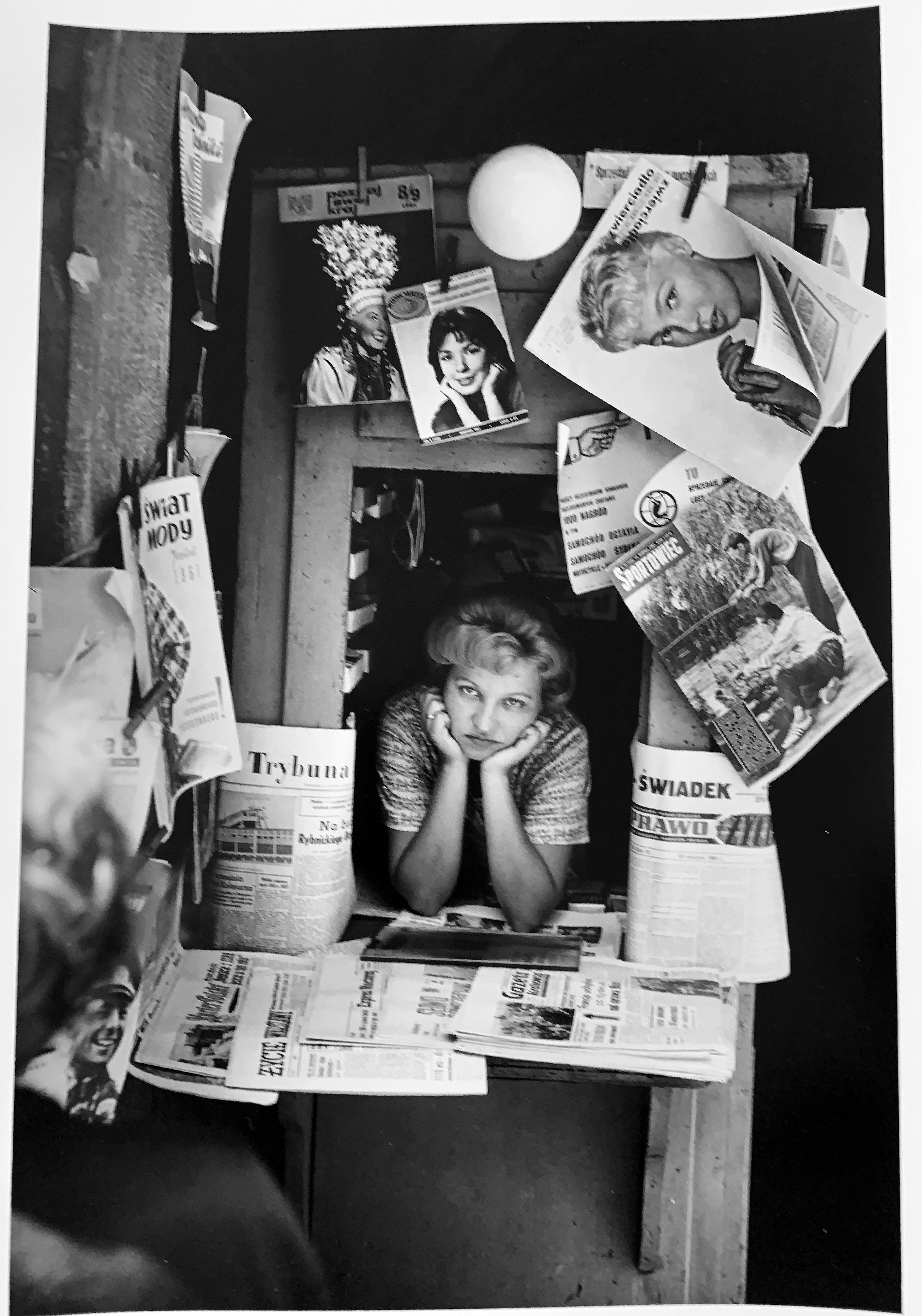 Polish Kiosk Woman, Poland, Black and White Portrait Photography 1960s