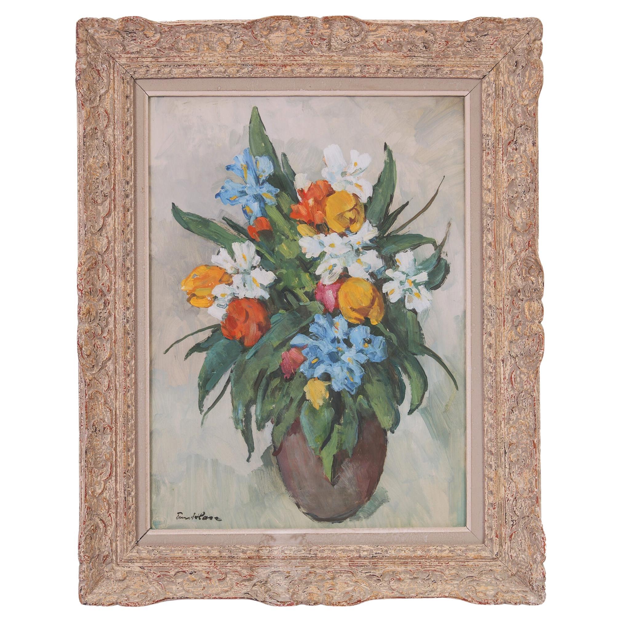 Ernst Hase "Flower Still Life with Vase" 1950s Watercolor and gouache on paper For Sale